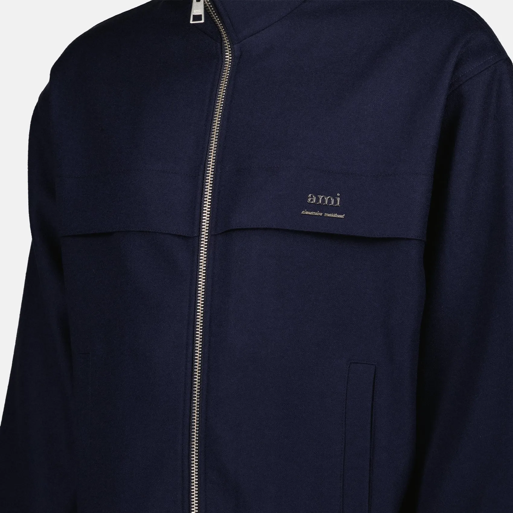 Navy Windbreaker with High Collar