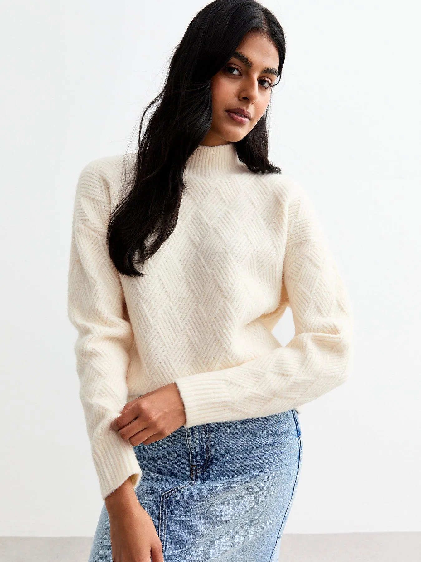 New Look Off White Blanket Stitch Knit Jumper