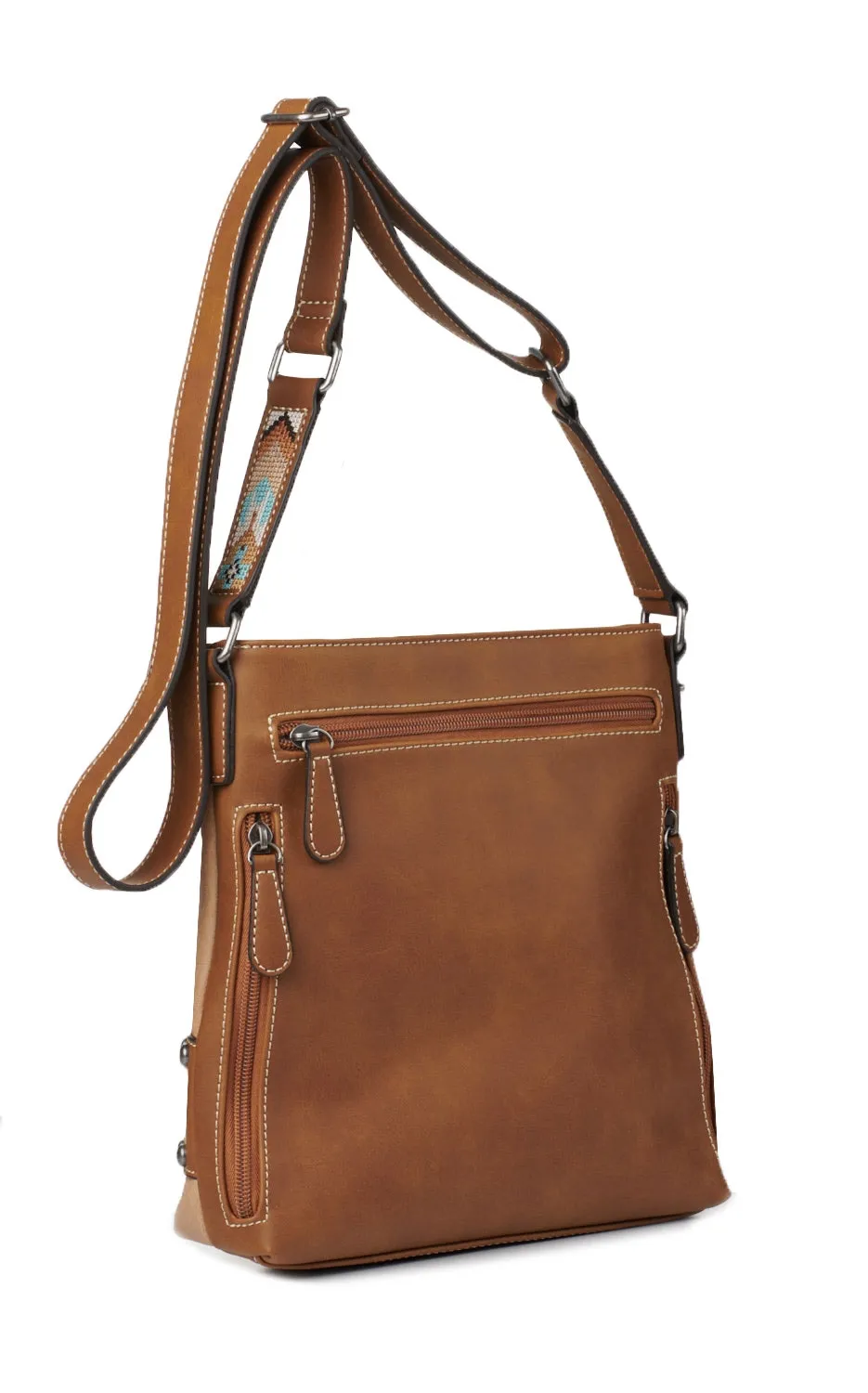 Nocona Carmen Tan with Southwest Stitching and Conchos Concealed Carry Crossbody Handbag