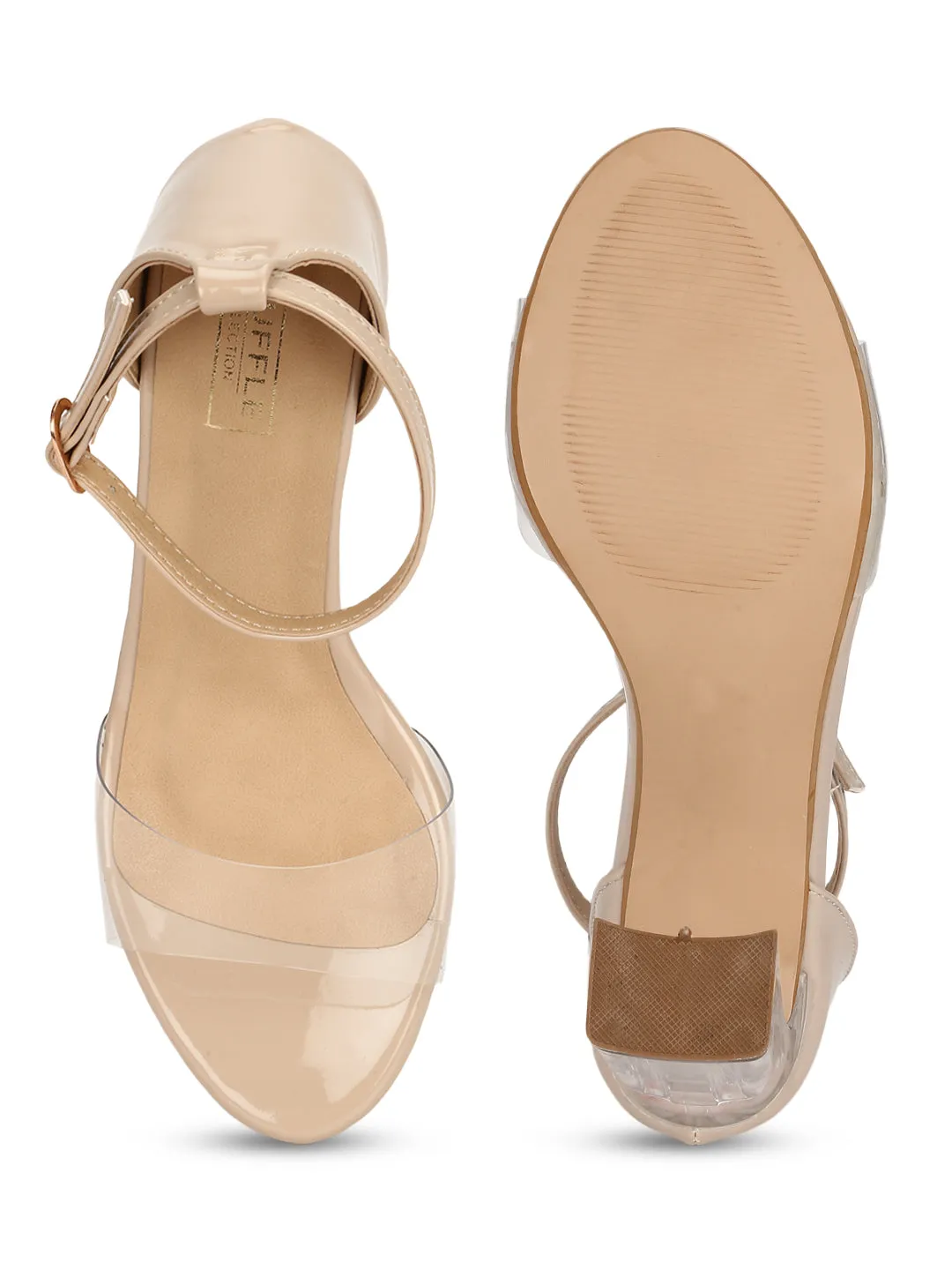 Nude Patent Perspex Clear Slim Block Sandals (TC-SLC-A2-NUD)