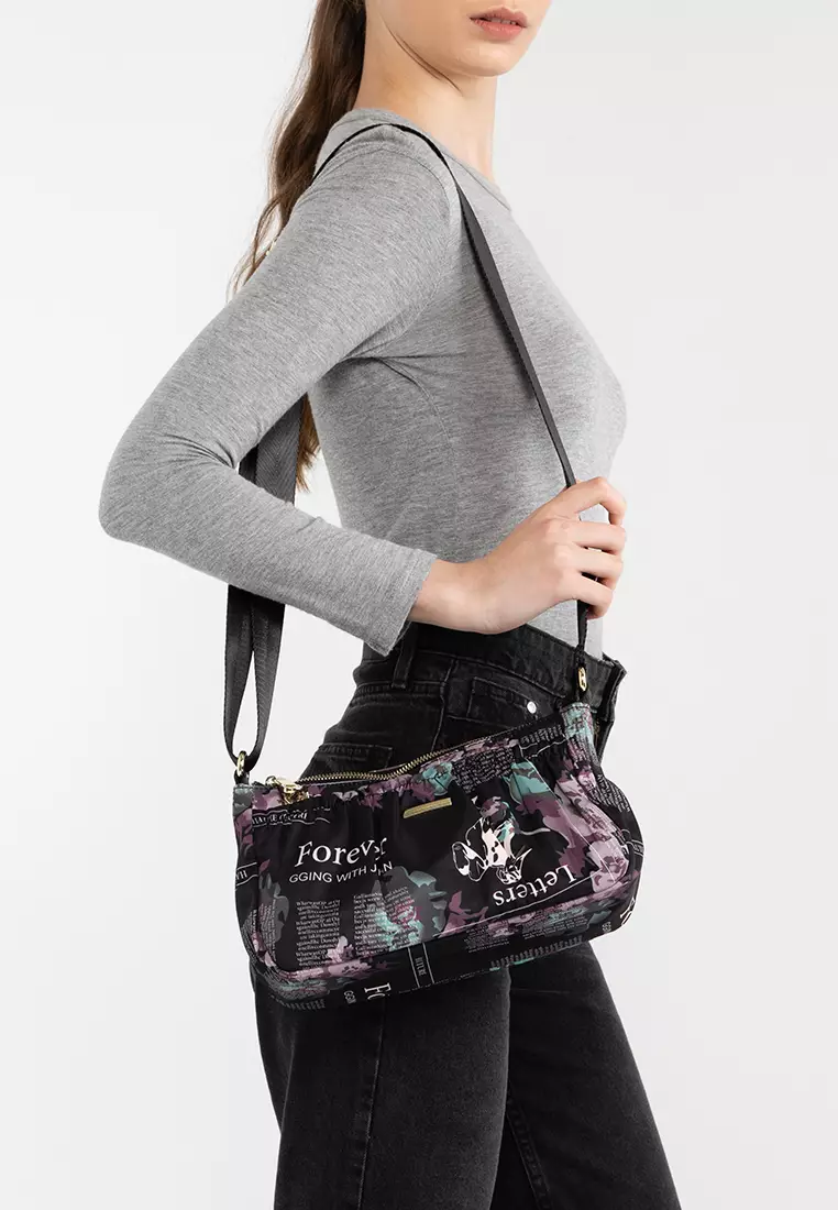 NUVEAU Pleated Printed Nylon Sling Bag