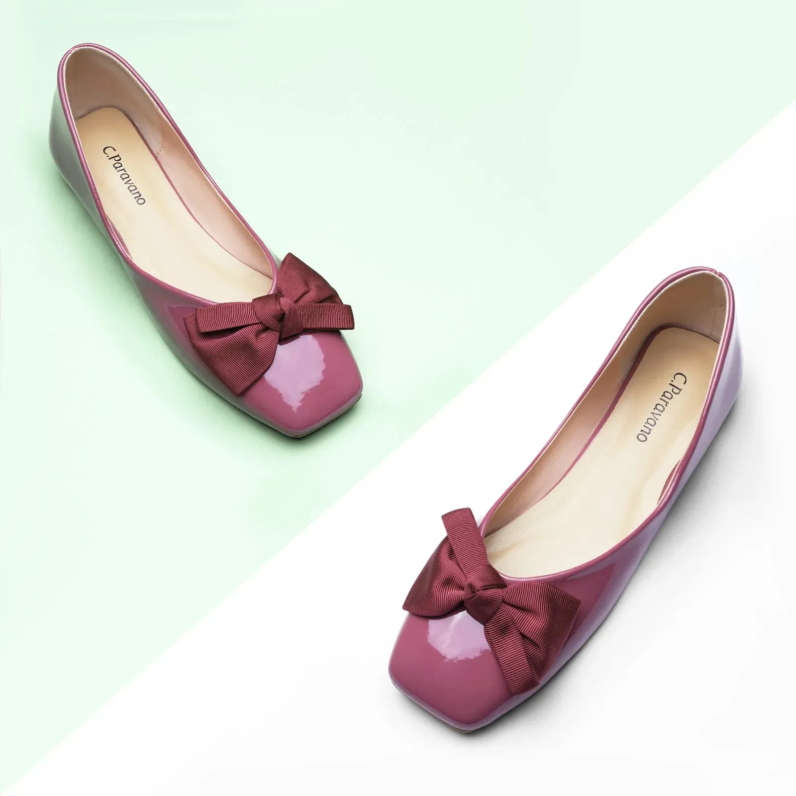 Patent Bow Ballerina Flats (Eva) Bean Red