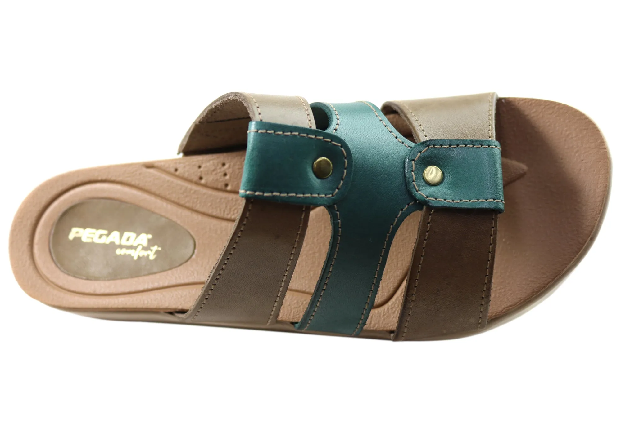 Pegada Dee Dee Womens Comfort Leather Slides Sandals Made In Brazil