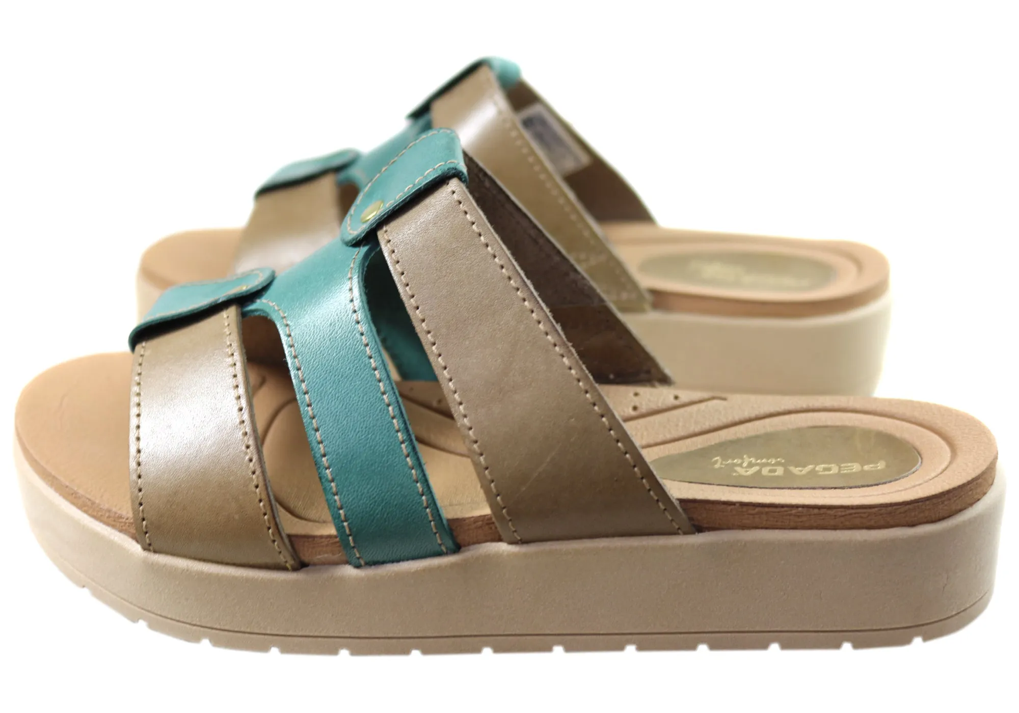 Pegada Dee Dee Womens Comfort Leather Slides Sandals Made In Brazil