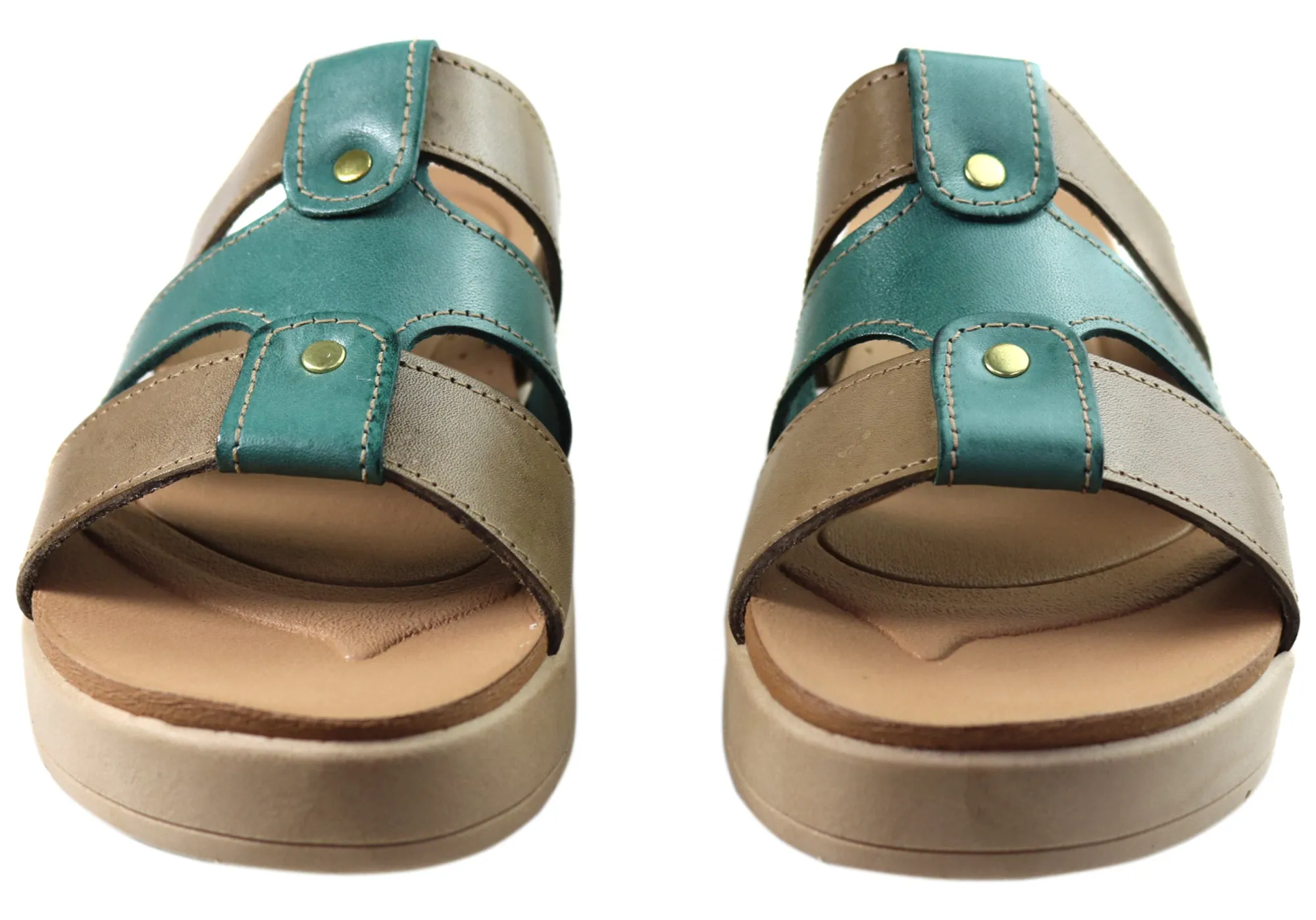 Pegada Dee Dee Womens Comfort Leather Slides Sandals Made In Brazil