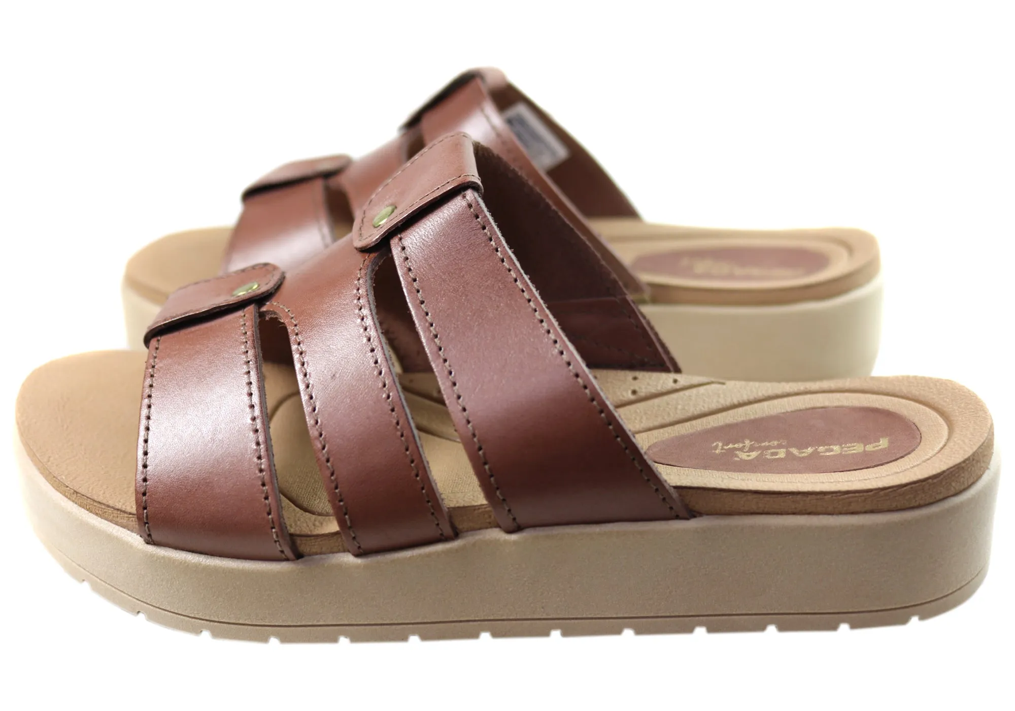 Pegada Dee Dee Womens Comfort Leather Slides Sandals Made In Brazil