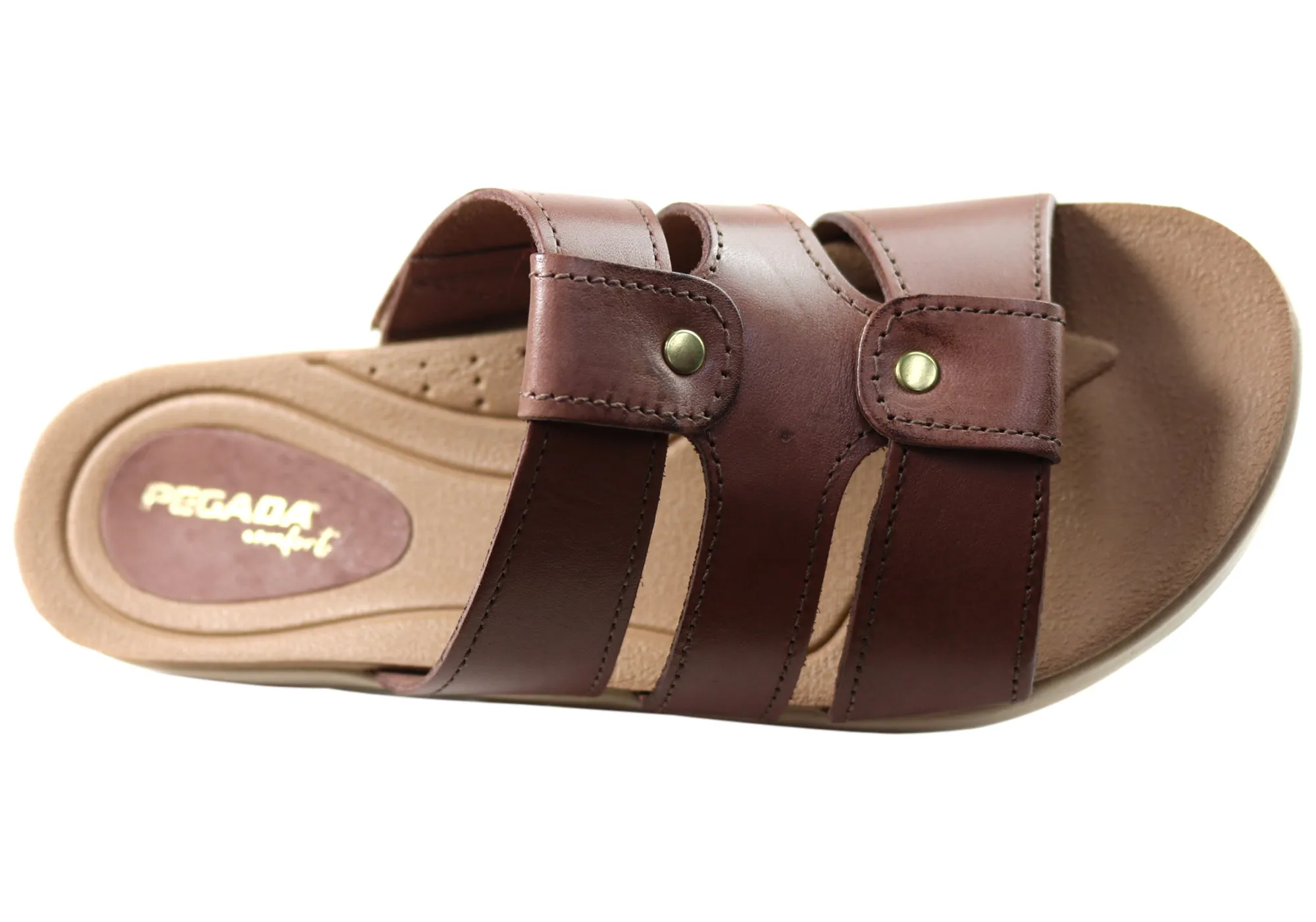 Pegada Dee Dee Womens Comfort Leather Slides Sandals Made In Brazil