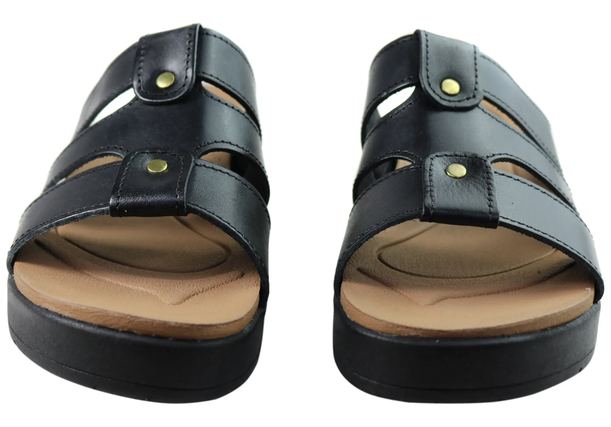 Pegada Dee Dee Womens Comfort Leather Slides Sandals Made In Brazil