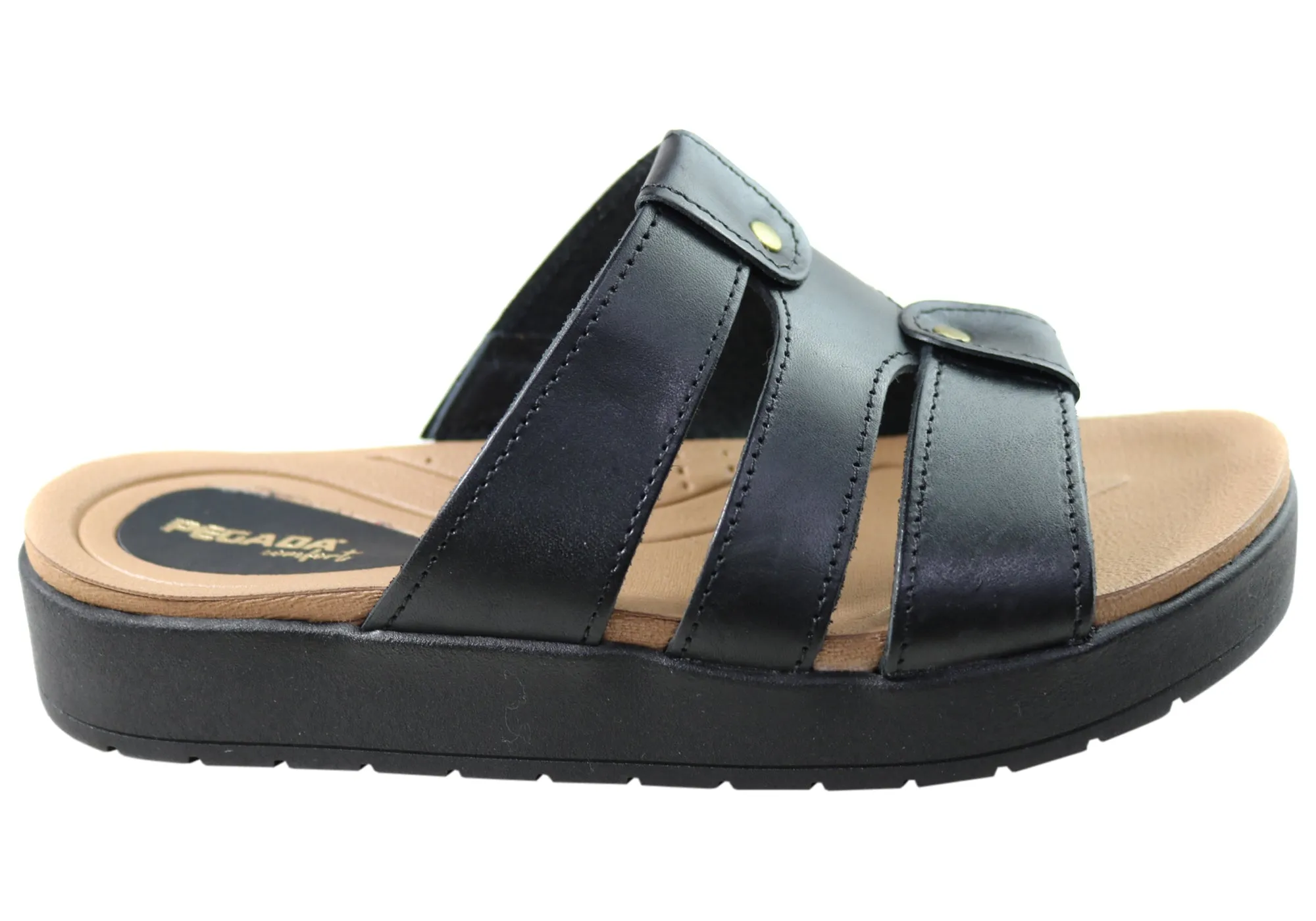 Pegada Dee Dee Womens Comfort Leather Slides Sandals Made In Brazil