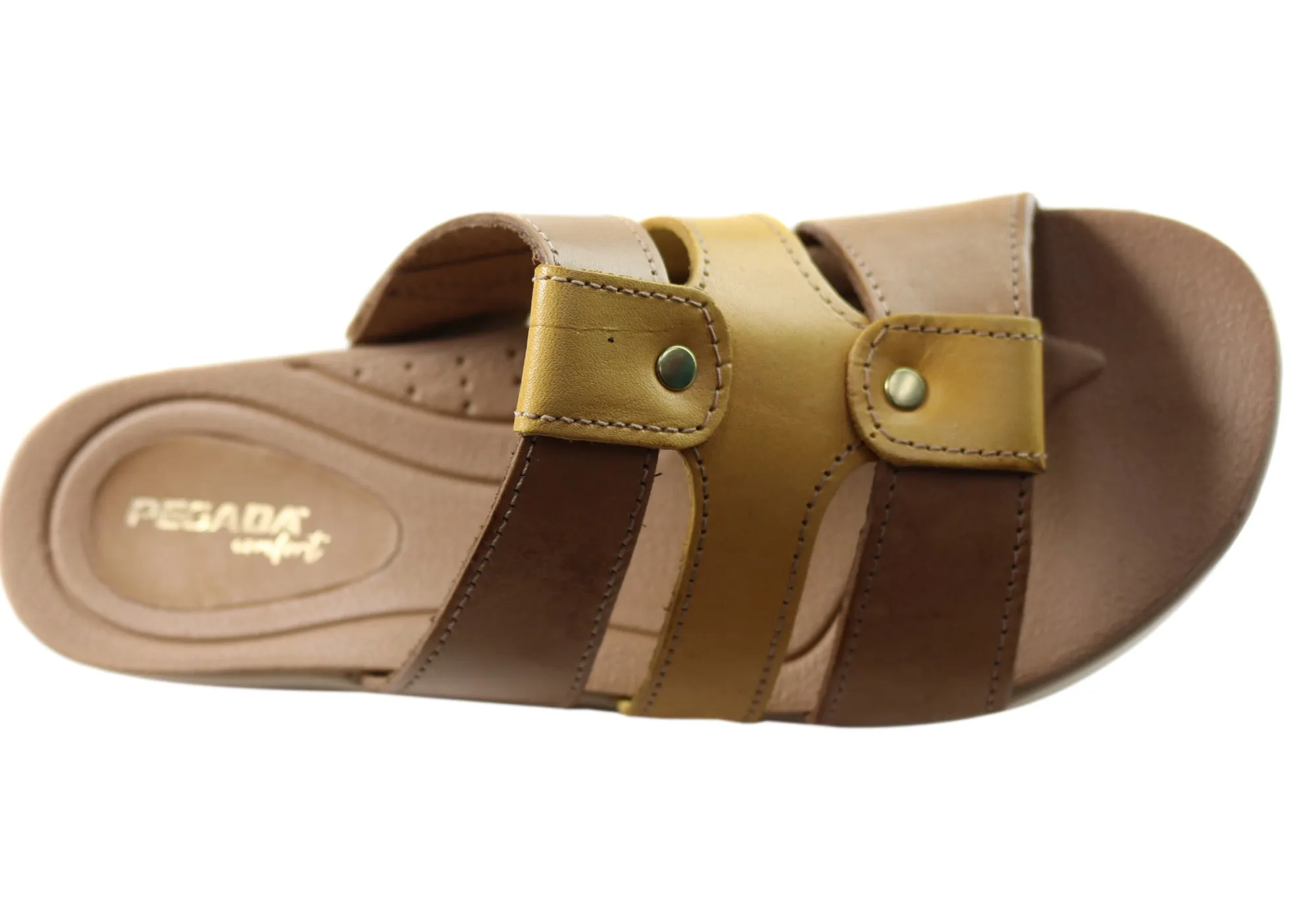 Pegada Dee Dee Womens Comfort Leather Slides Sandals Made In Brazil