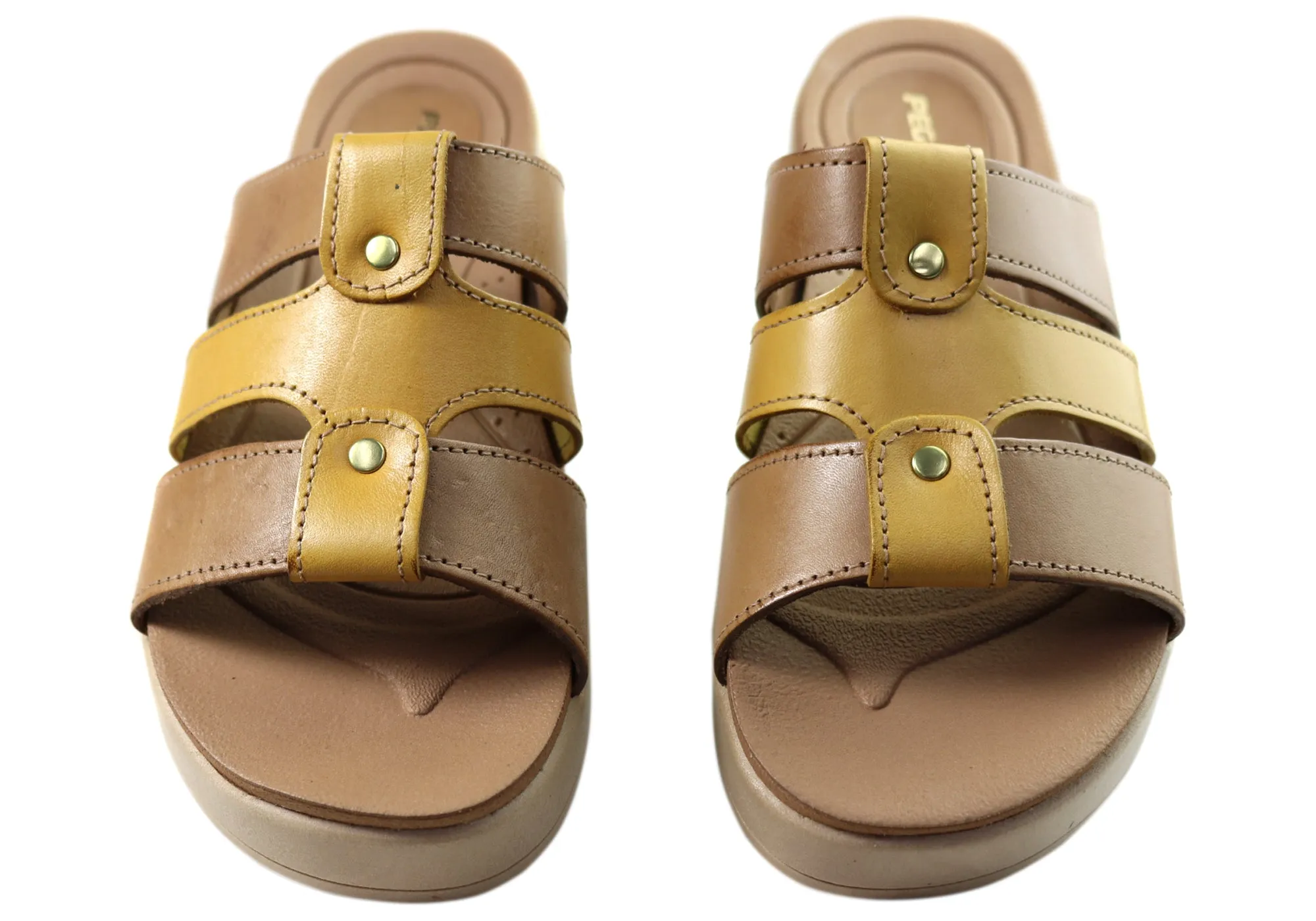 Pegada Dee Dee Womens Comfort Leather Slides Sandals Made In Brazil