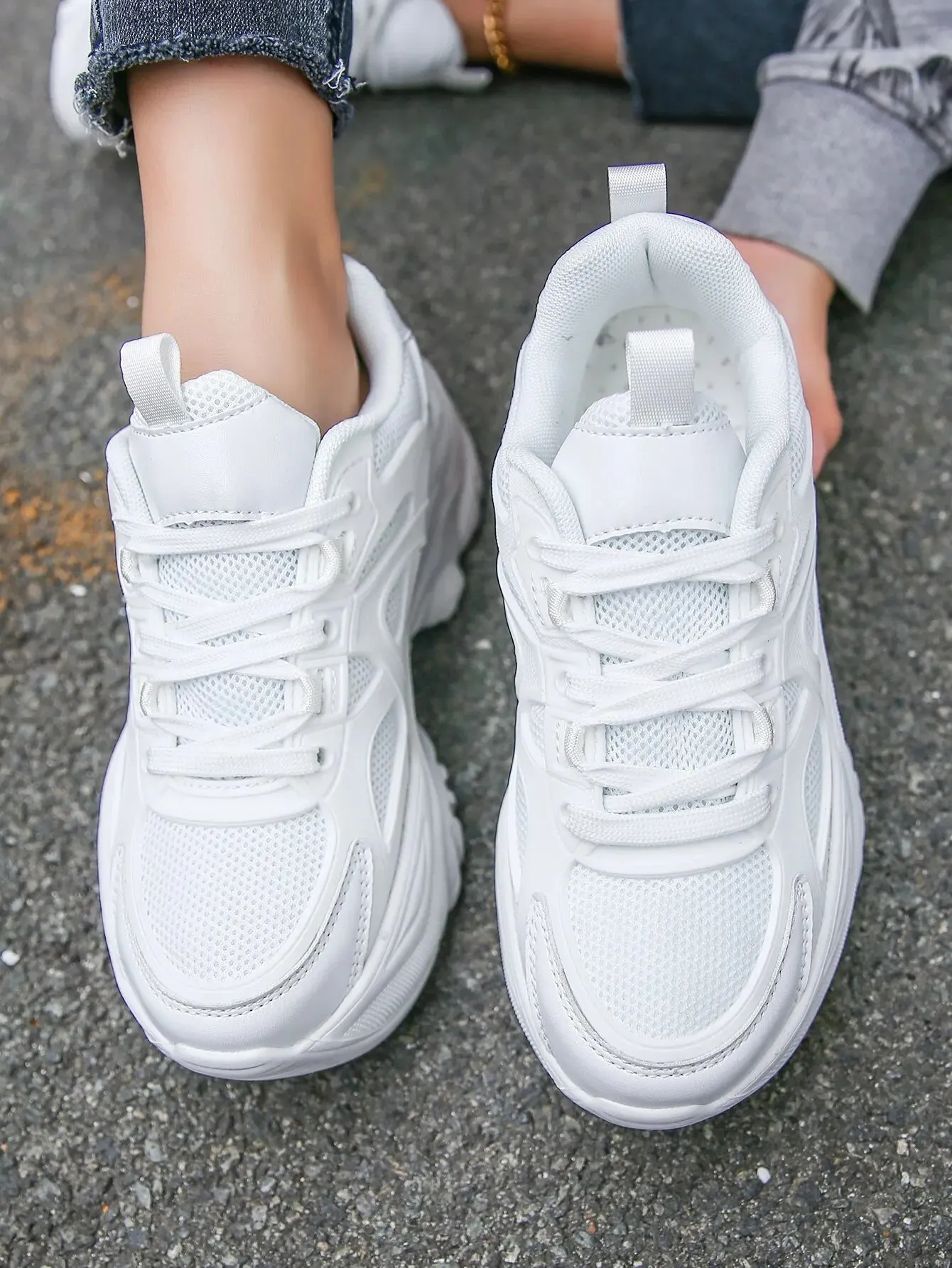 Plain White Platform Sneakers