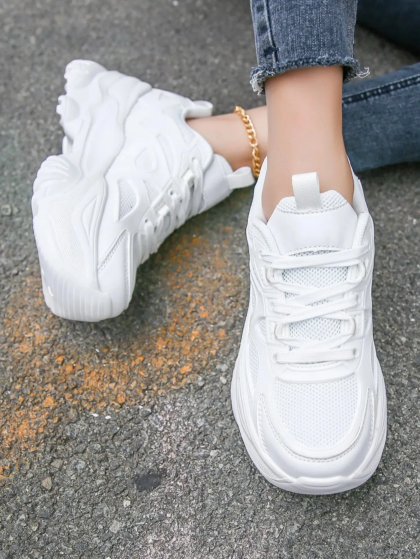 Plain White Platform Sneakers