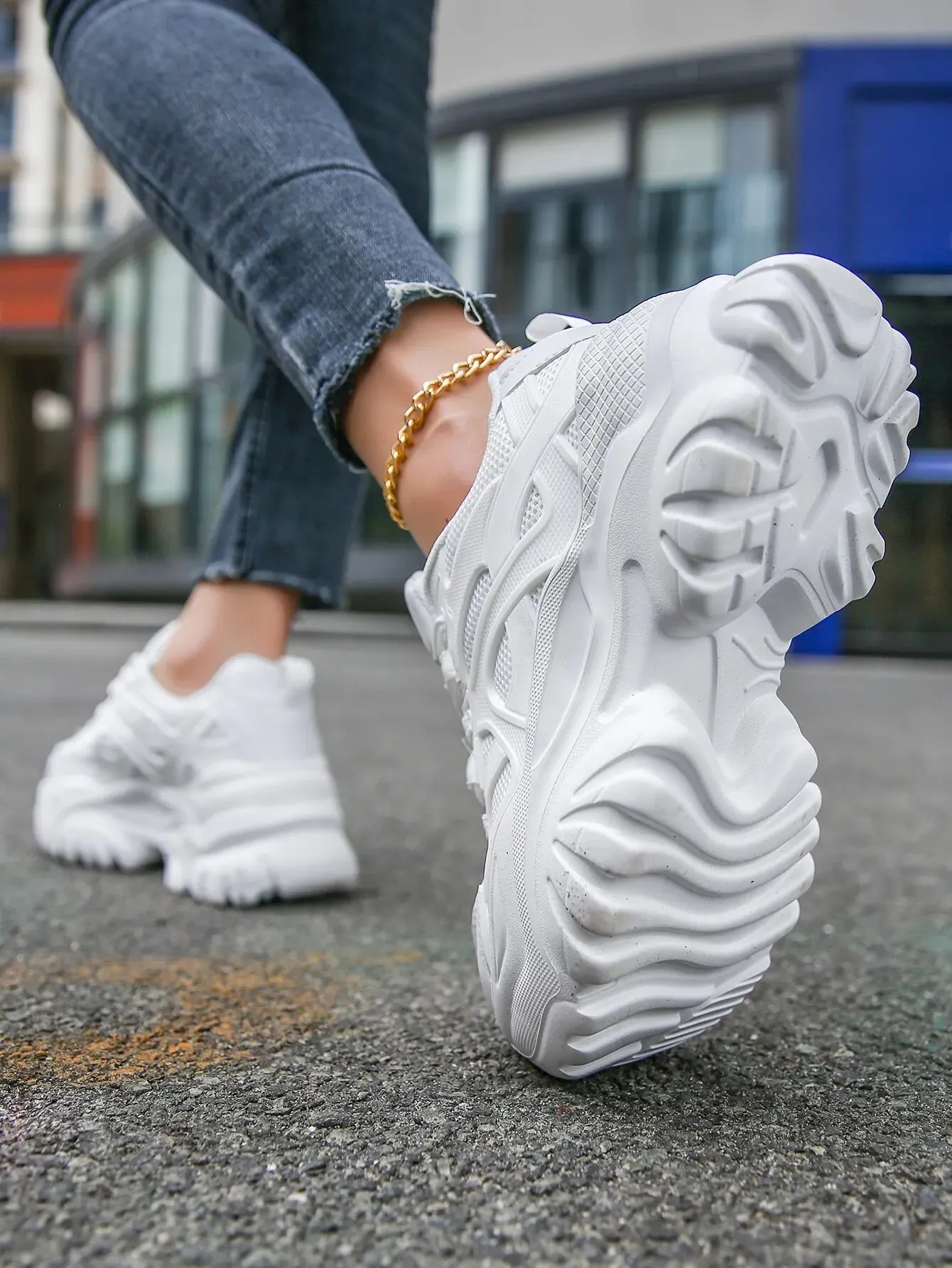 Plain White Platform Sneakers