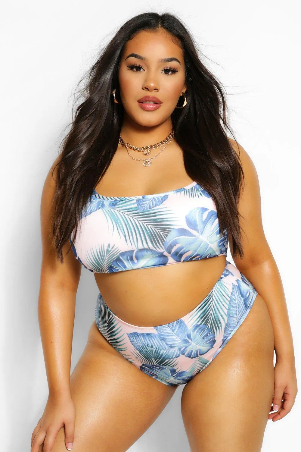 Plus Hawaiian Print High Waist Bikini