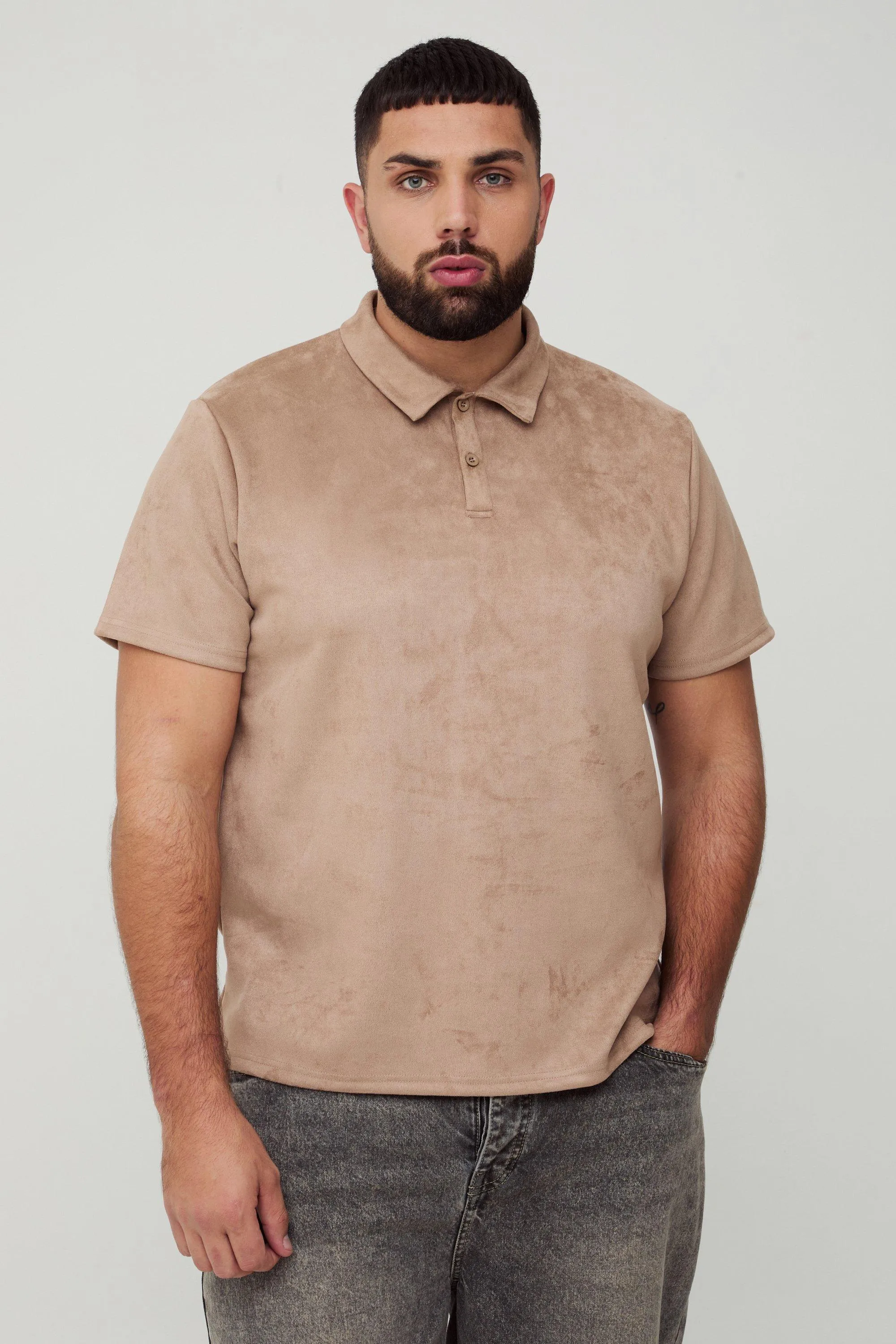 Plus Slim Faux Suede Polo