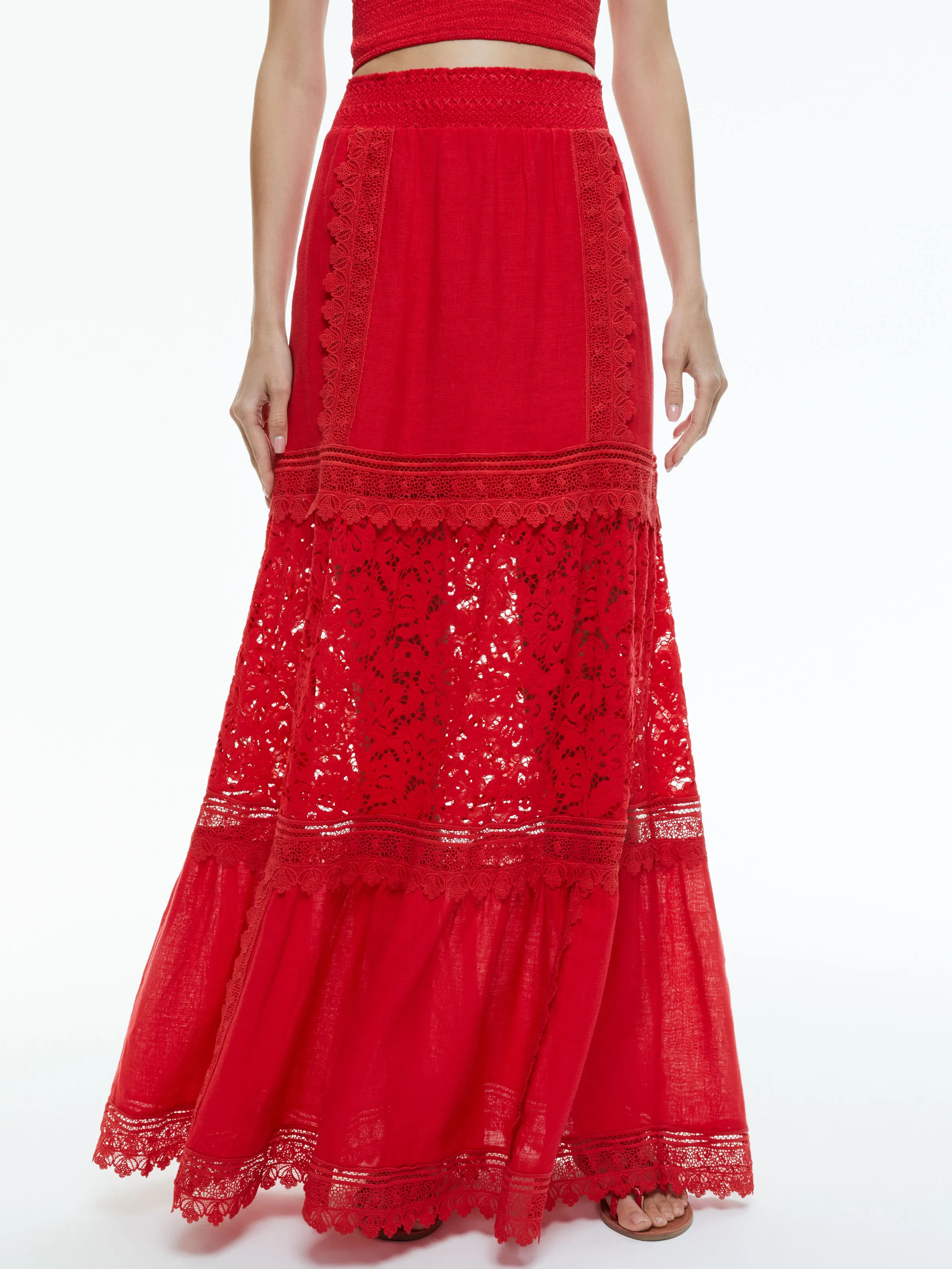 REISE EMBROIDERED TIERED MAXI SKIRT