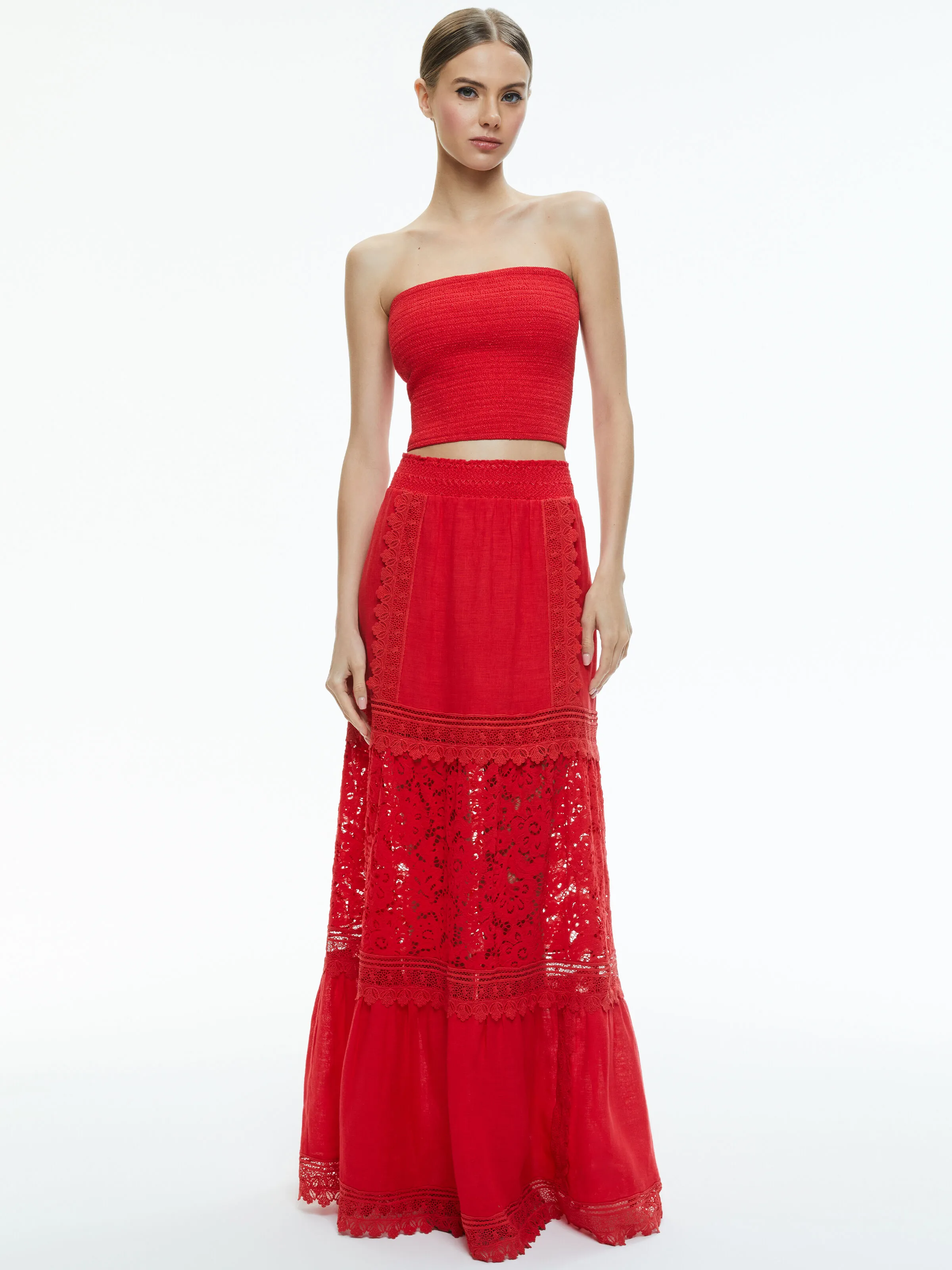 REISE EMBROIDERED TIERED MAXI SKIRT