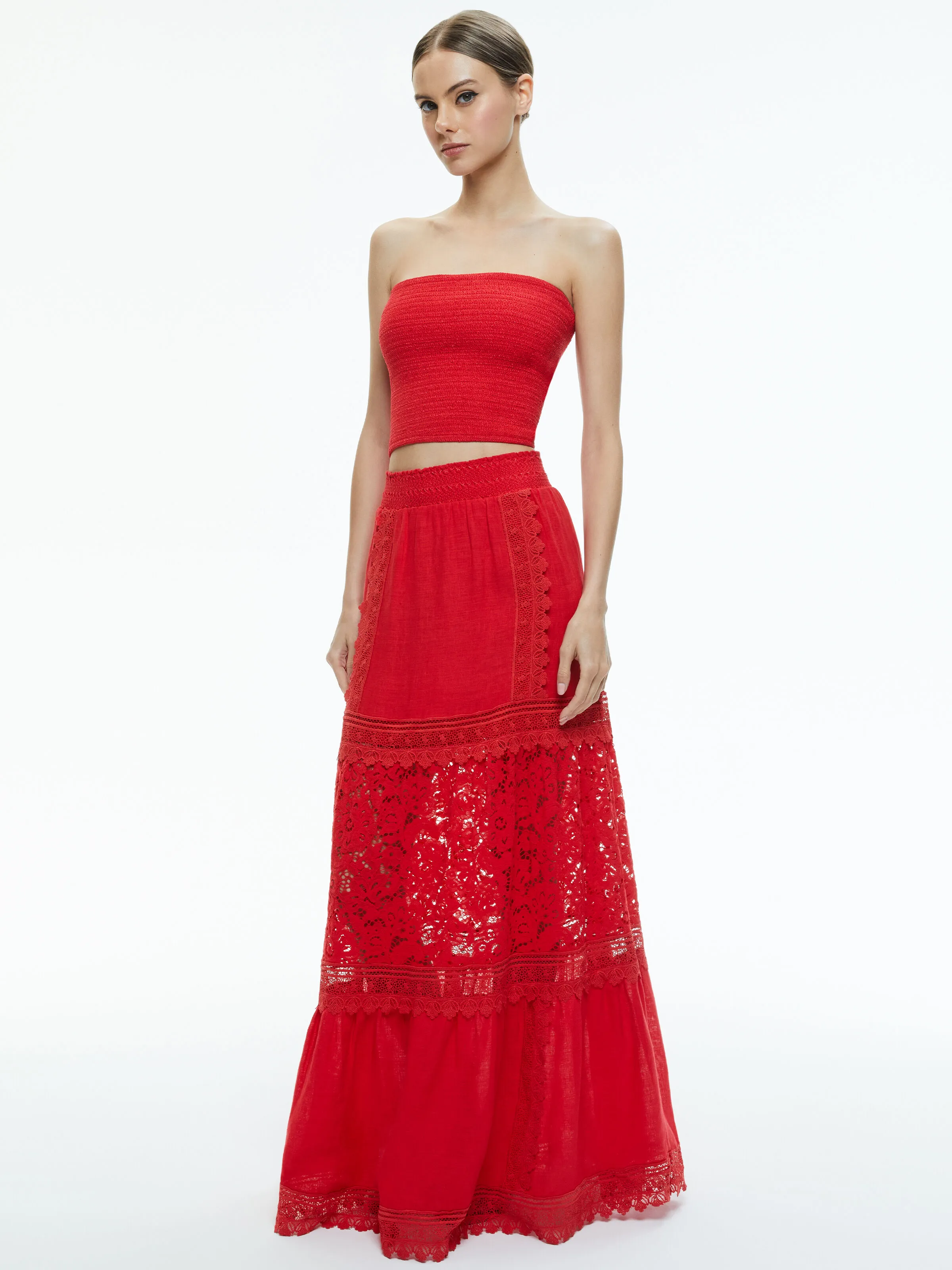 REISE EMBROIDERED TIERED MAXI SKIRT