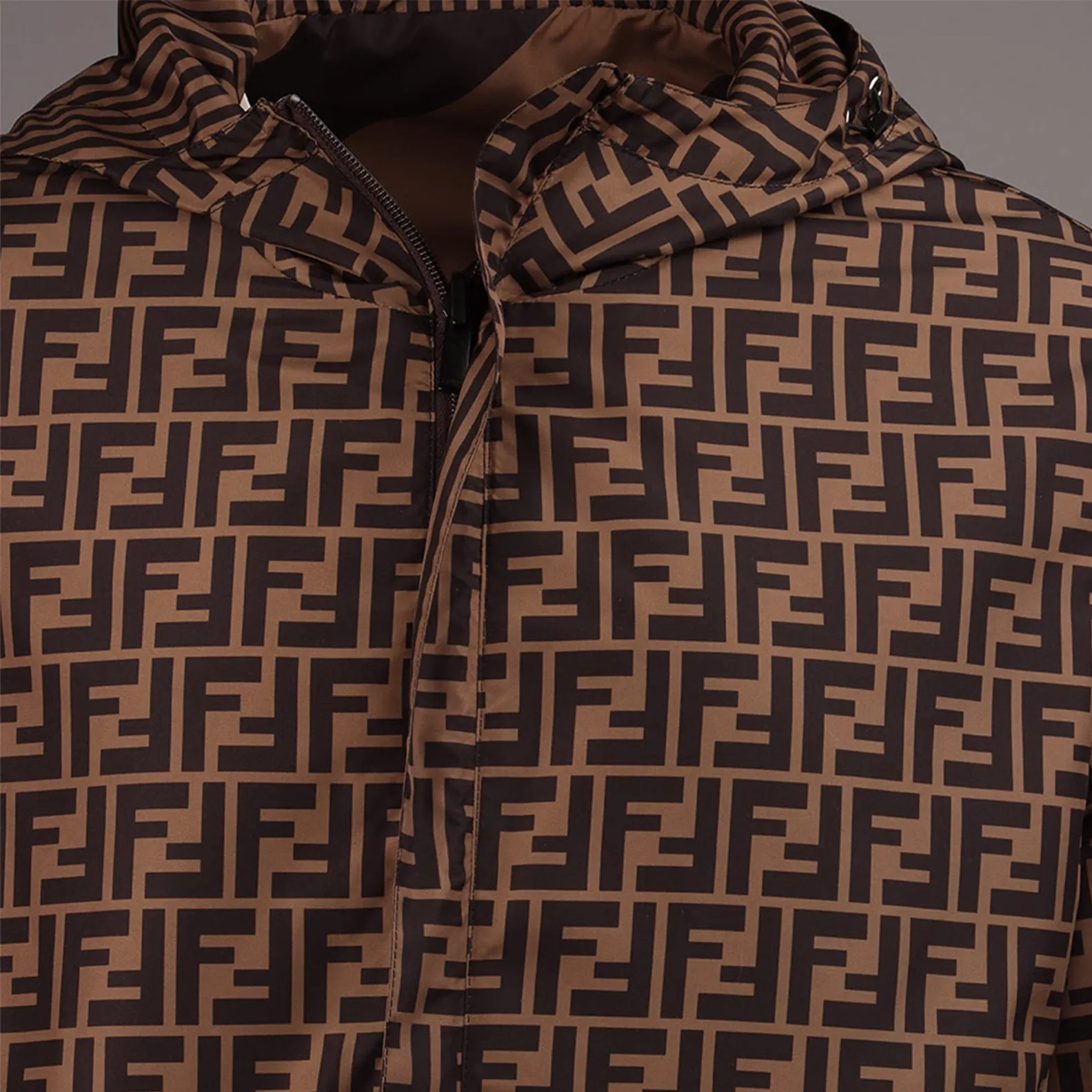 Reversible Brown Windbreaker with FF Pattern