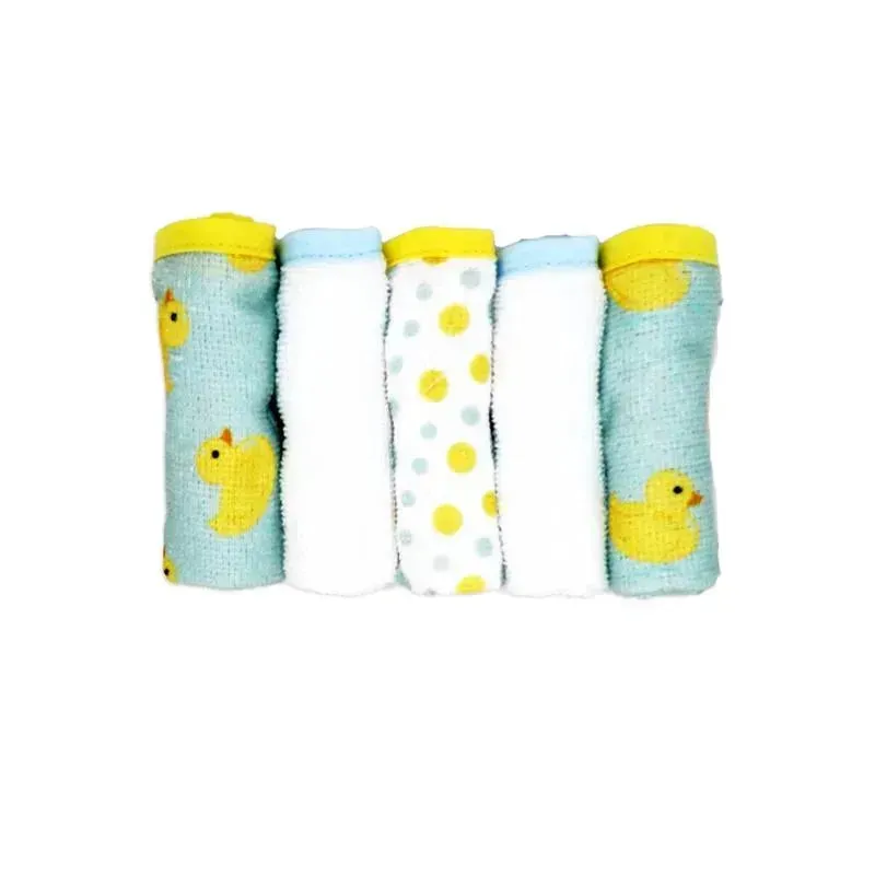 Rose Textiles - 3 Hooded Towels W/ 5 Washcloths, Aqua Duckies