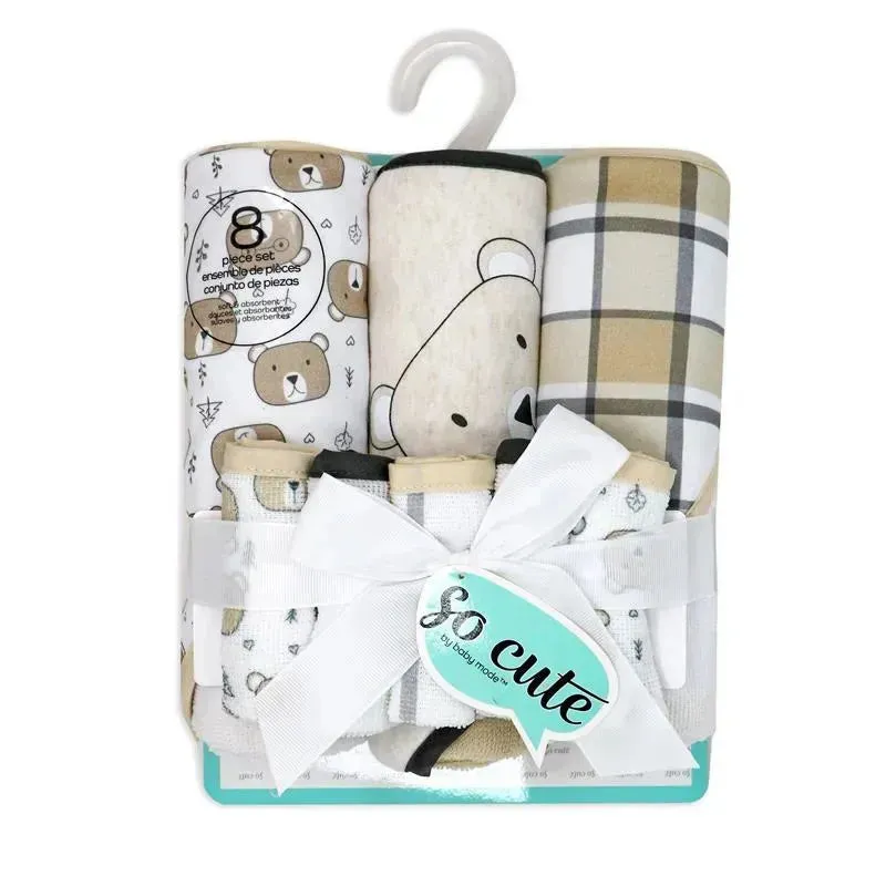 Rose Textiles - 3 Hooded Towels W/ 5 Washcloths, Bear