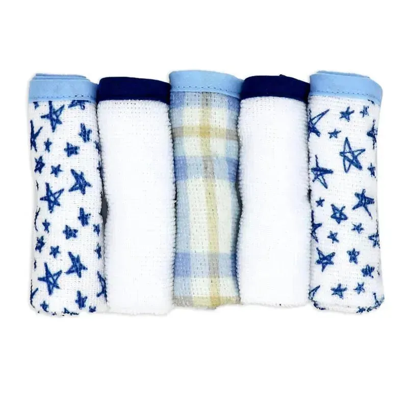 Rose Textiles - 3 Hooded Towels W/ 5 Washcloths, Navy Hello World