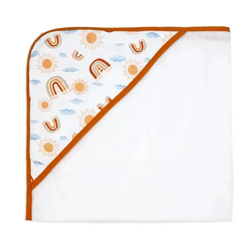 Rose Textiles - 3 Hooded Towels W/ 5 Washcloths, Peach Rainbows