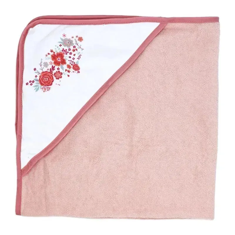 Rose Textiles - 3 Hooded Towels W/ 5 Washcloths, Pink Bouquet