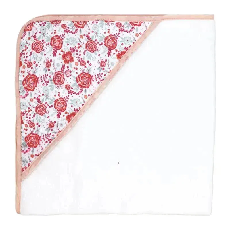 Rose Textiles - 3 Hooded Towels W/ 5 Washcloths, Pink Bouquet