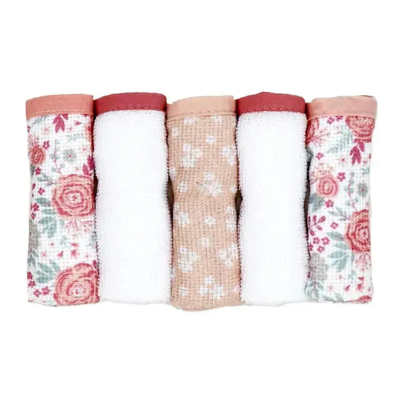 Rose Textiles - 3 Hooded Towels W/ 5 Washcloths, Pink Bouquet