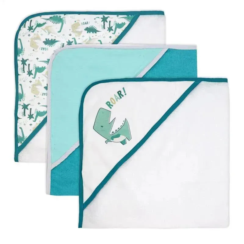 Rose Textiles- 8Pc Bath Set - 5 Hooded Towels W/ 3 Washcloths, Dino