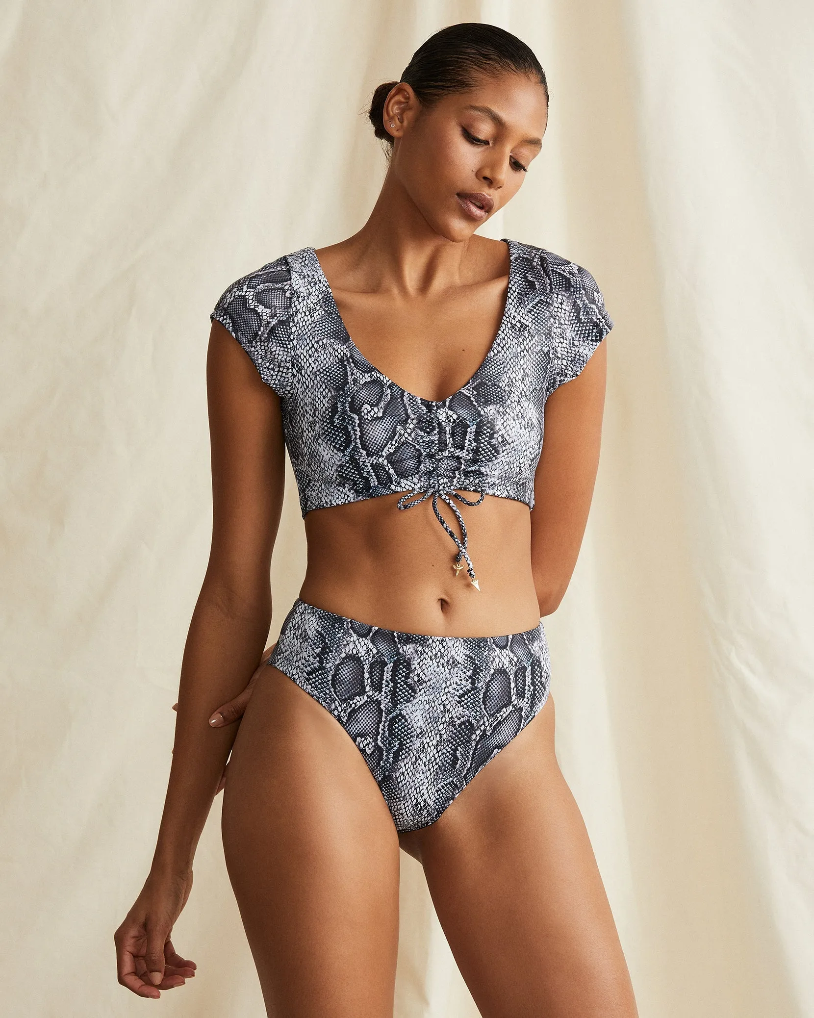 Sabrina Foil Snake Bikini Bottom | Grey