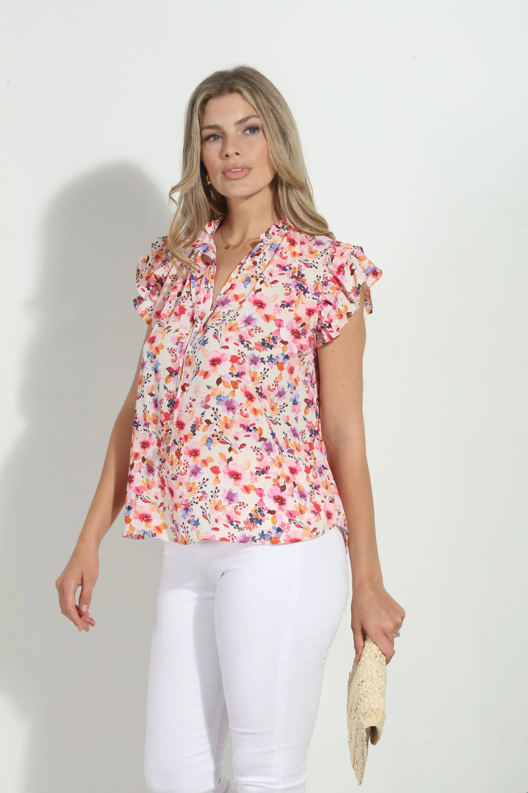 Short Sleeve Ruffle Blse