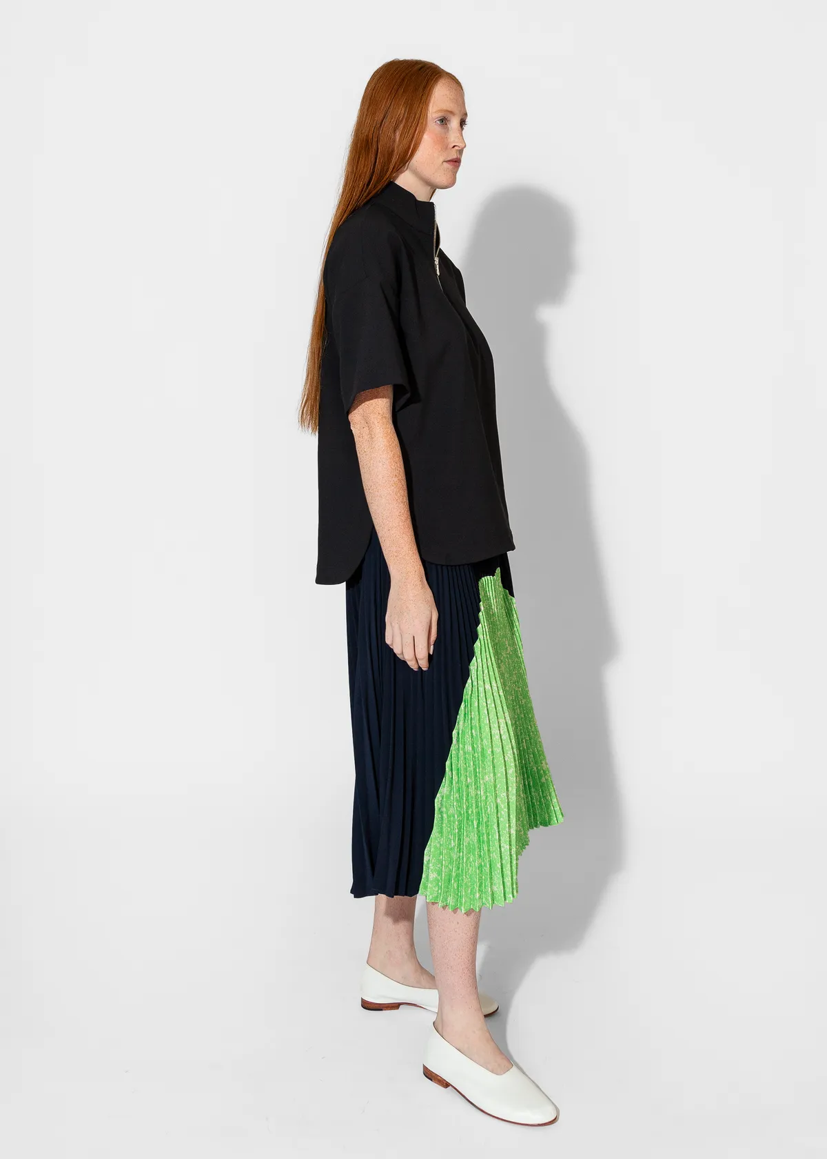 Sunburst Pleated Skirt - Midnight/Lime