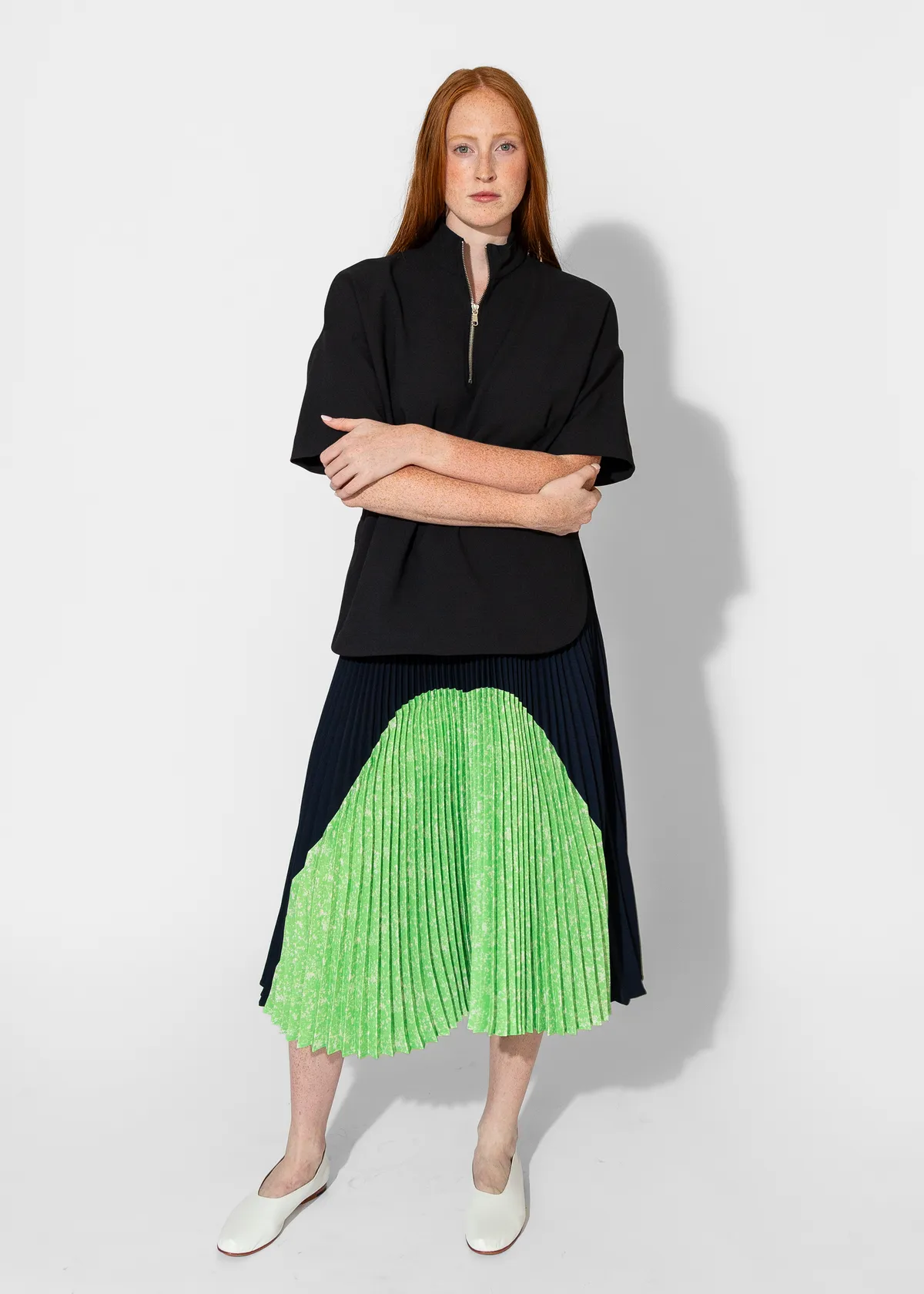 Sunburst Pleated Skirt - Midnight/Lime