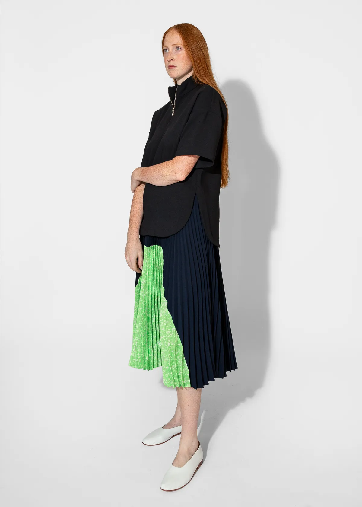 Sunburst Pleated Skirt - Midnight/Lime