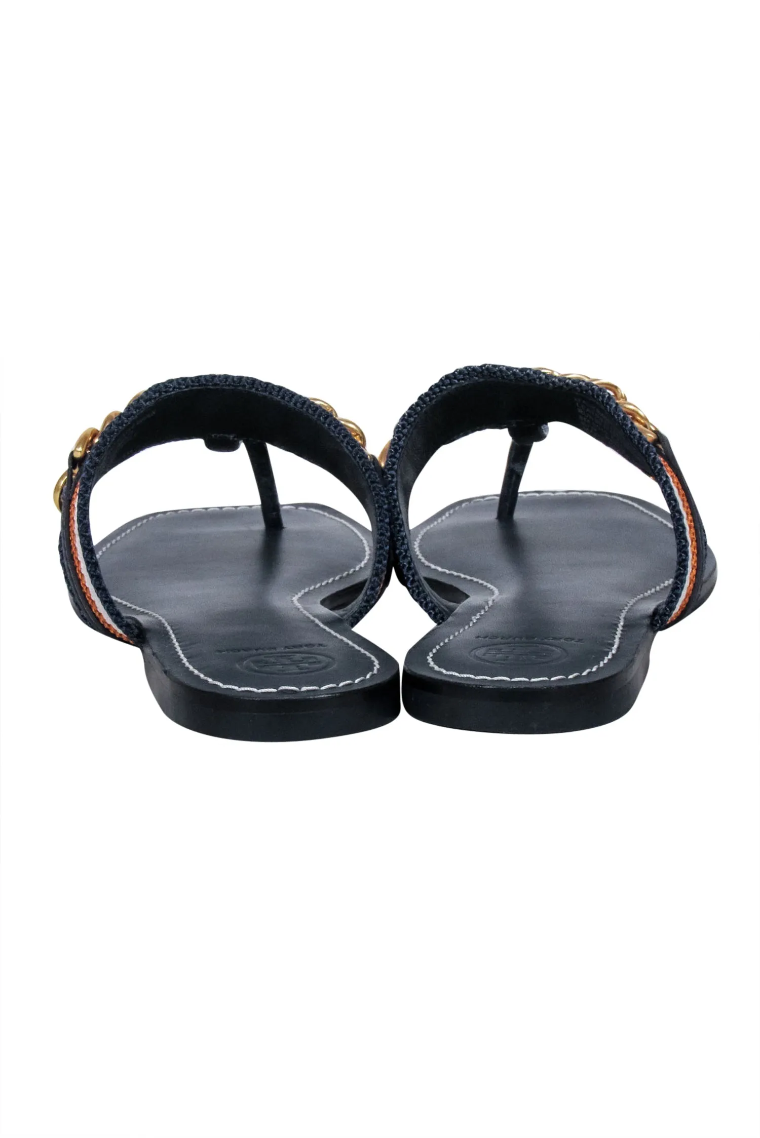 Tory Burch - Dark Navy Leather Benton Sandals w/ Chain Band Sz 8