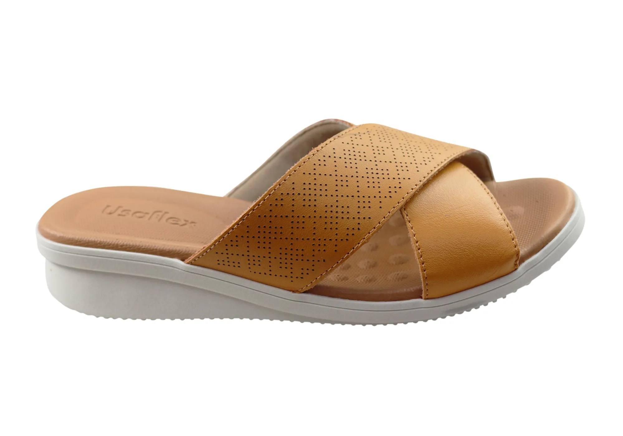 Usaflex Ginni Womens Comfort Leather Slides Sandals Made In Brazil