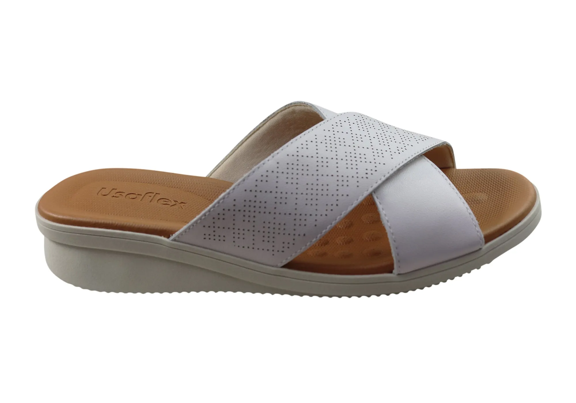 Usaflex Ginni Womens Comfort Leather Slides Sandals Made In Brazil