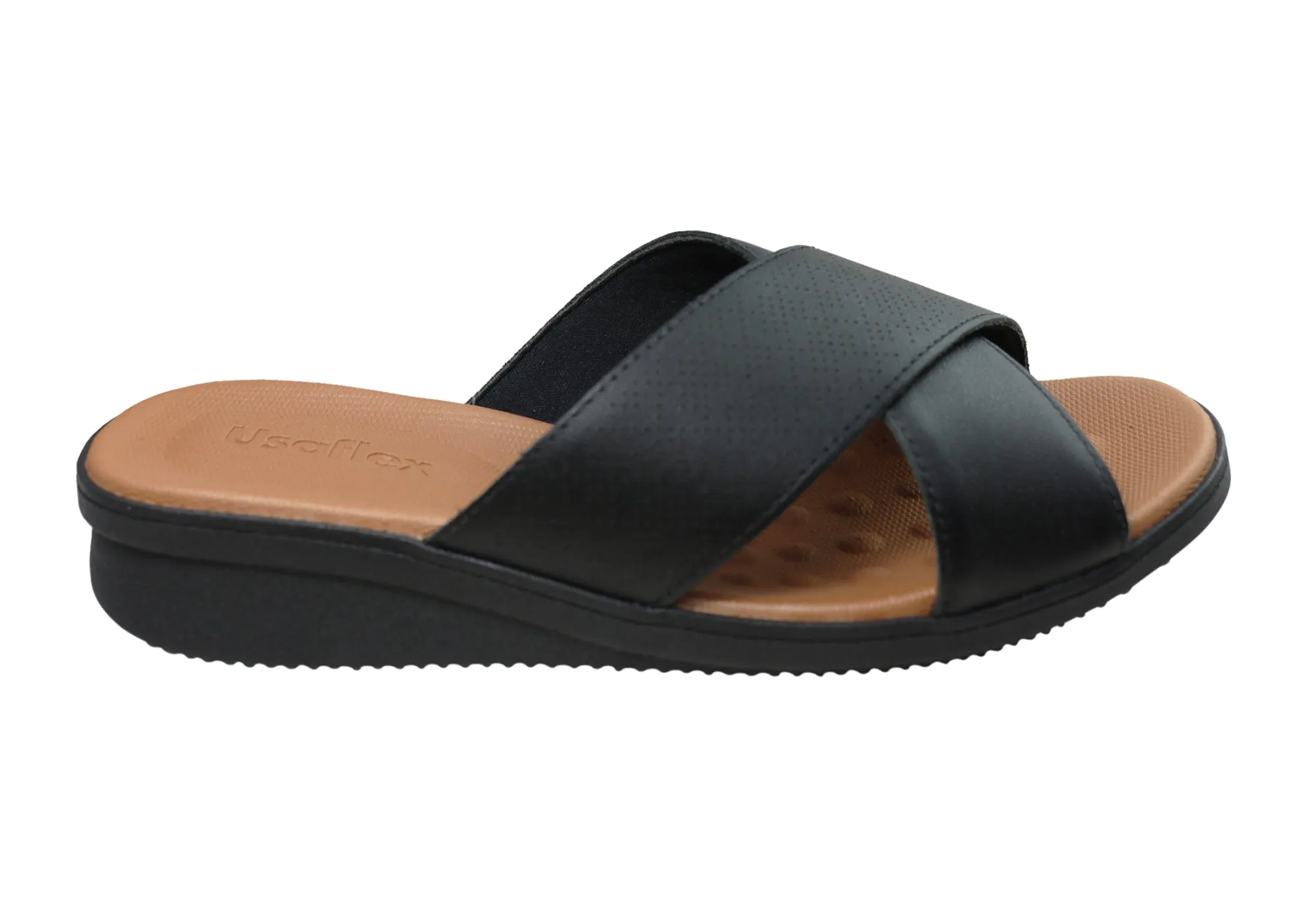 Usaflex Ginni Womens Comfort Leather Slides Sandals Made In Brazil