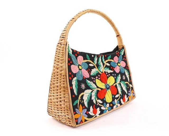 Vintage 70's Embroidered Basket Bag