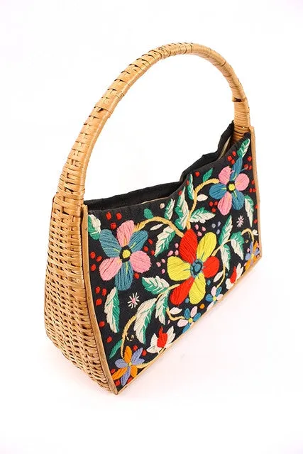 Vintage 70's Embroidered Basket Bag