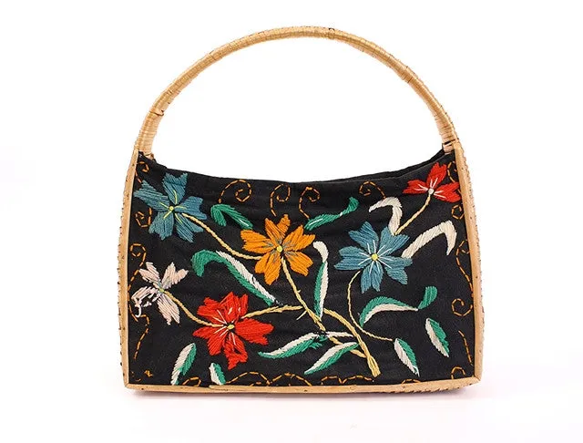 Vintage 70's Embroidered Basket Bag