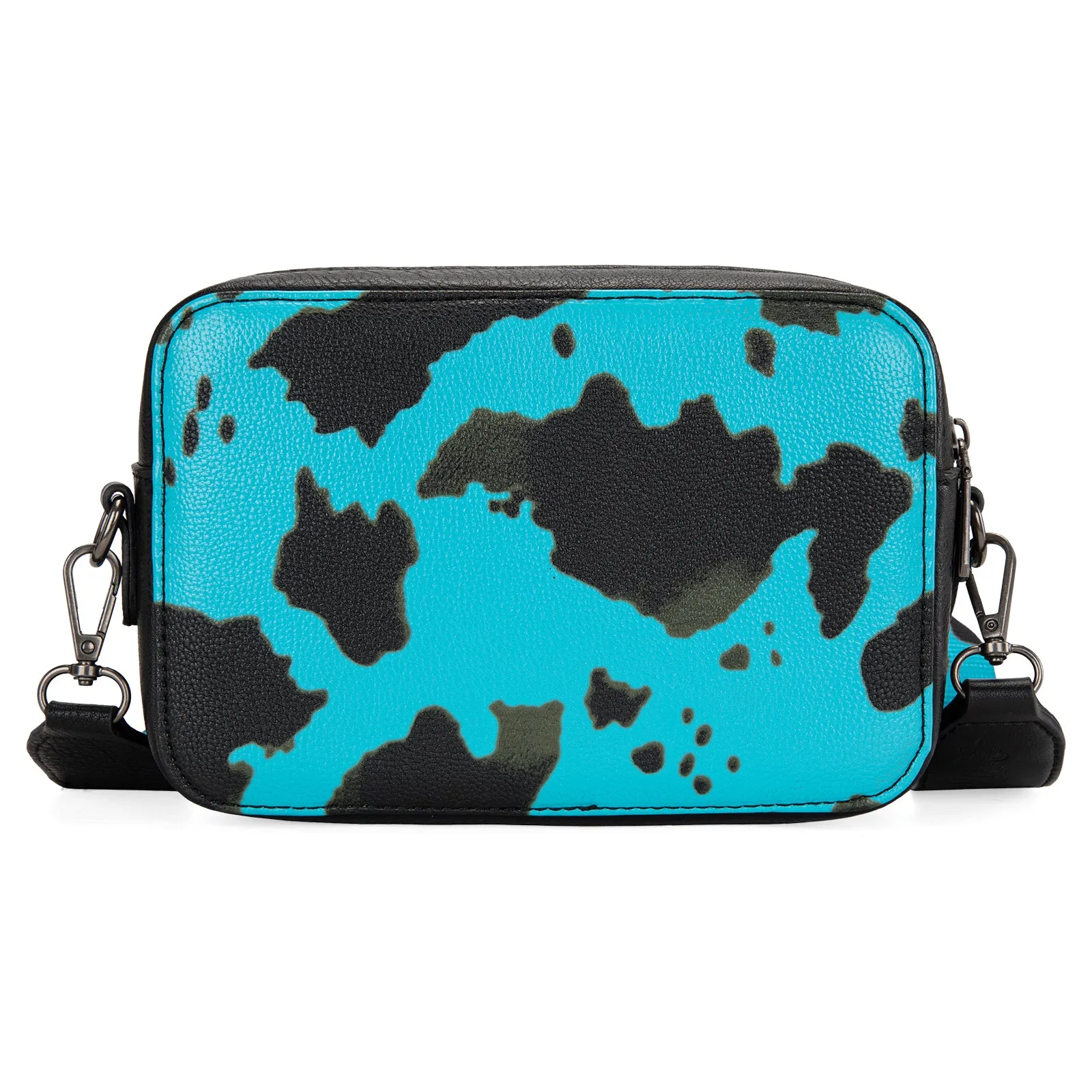 WG133-3003  Wrangler Cow Print Crossbody Purse With Wallet Compartment - Blue