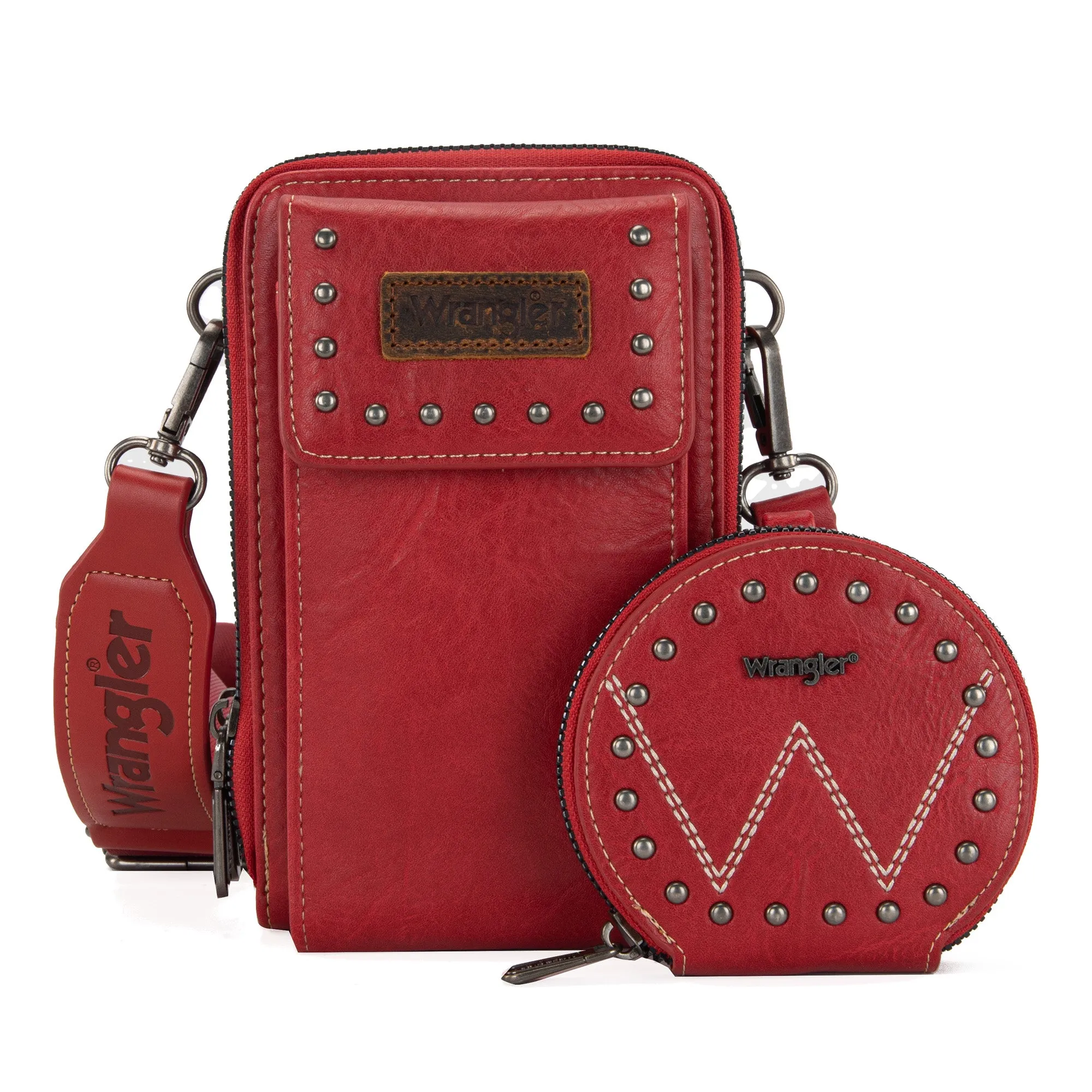 WG48S-270 Wrangler Crossbody Cell Phone Purse 2 Zippered Compartment with Coin Pouch -Red