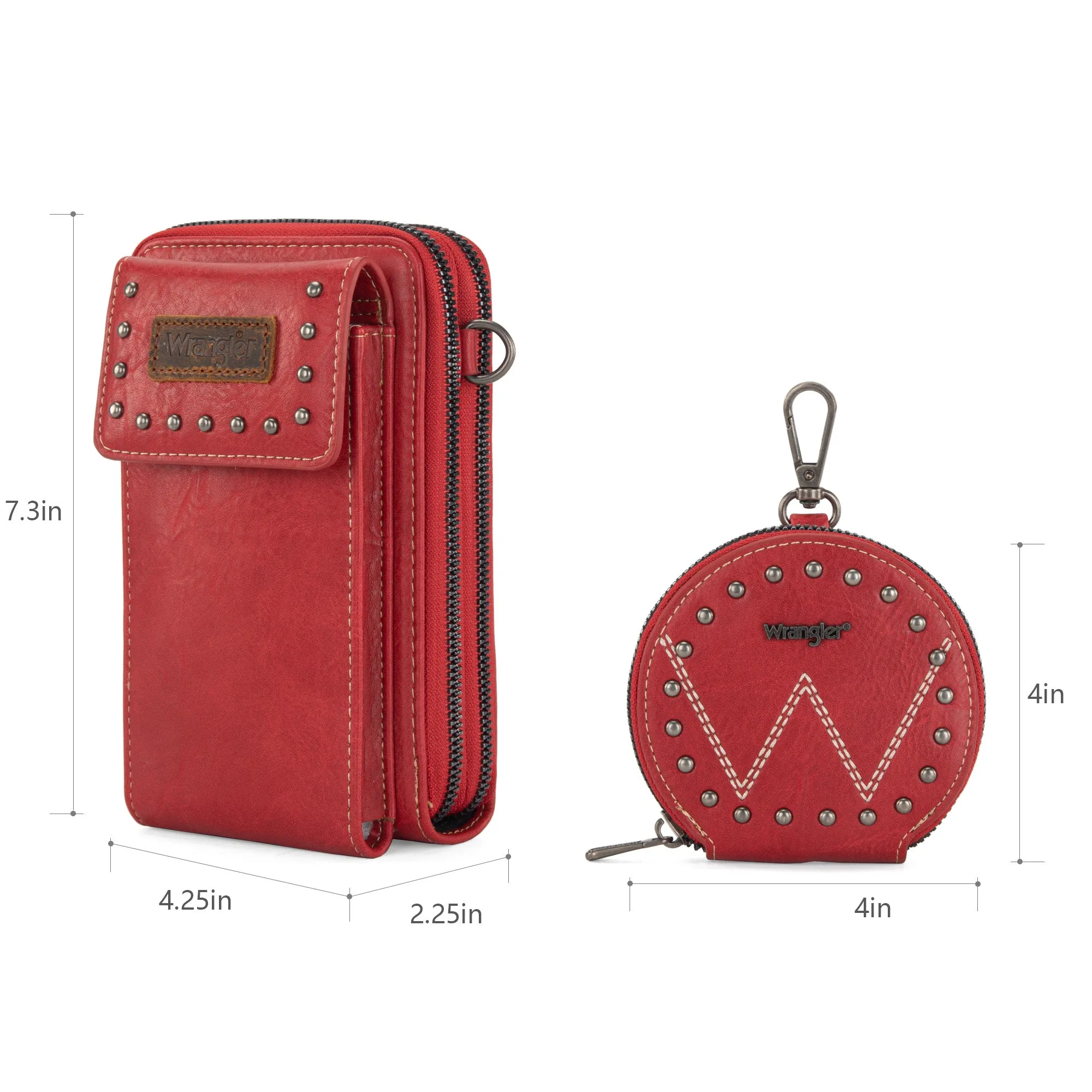 WG48S-270 Wrangler Crossbody Cell Phone Purse 2 Zippered Compartment with Coin Pouch -Red