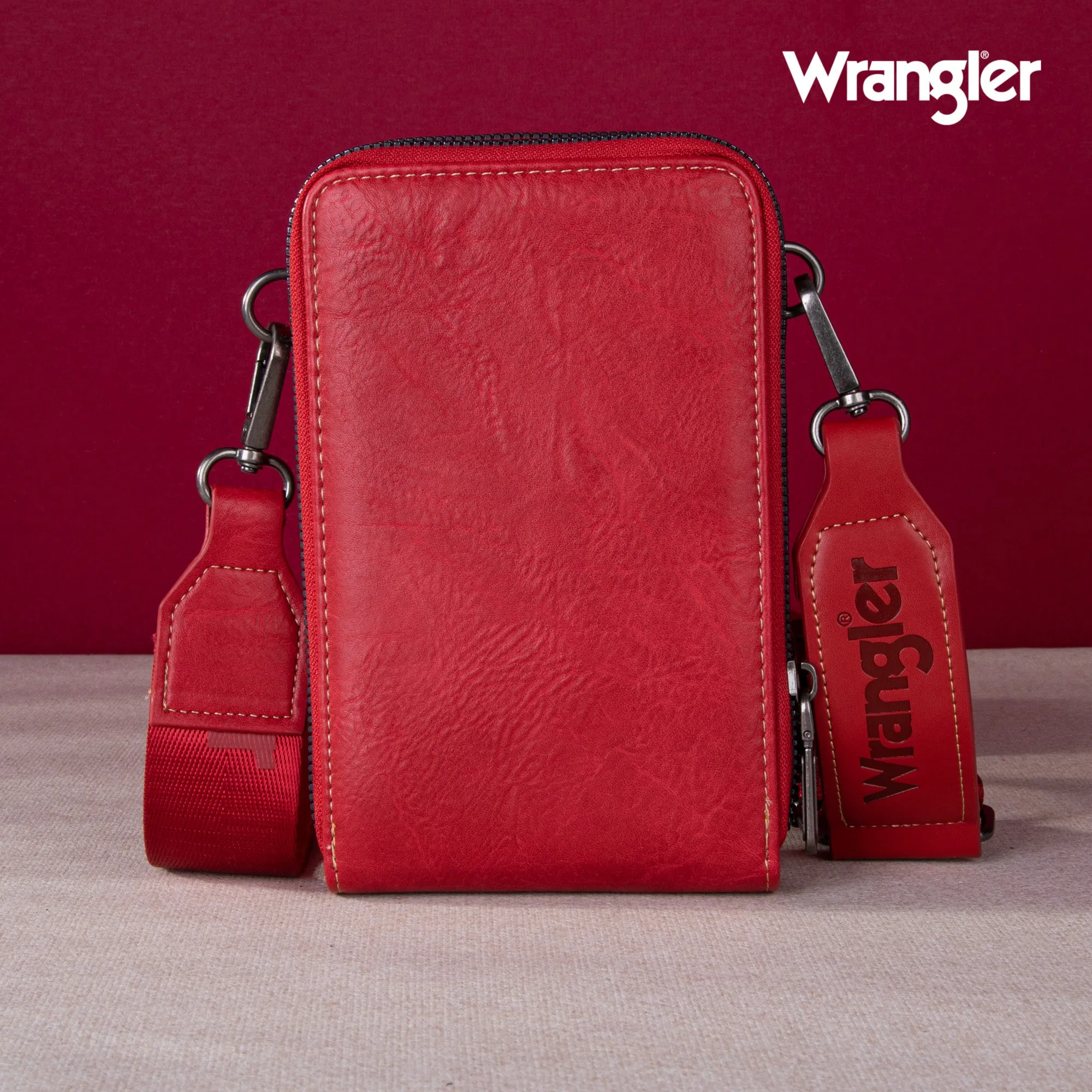 WG48S-270 Wrangler Crossbody Cell Phone Purse 2 Zippered Compartment with Coin Pouch -Red