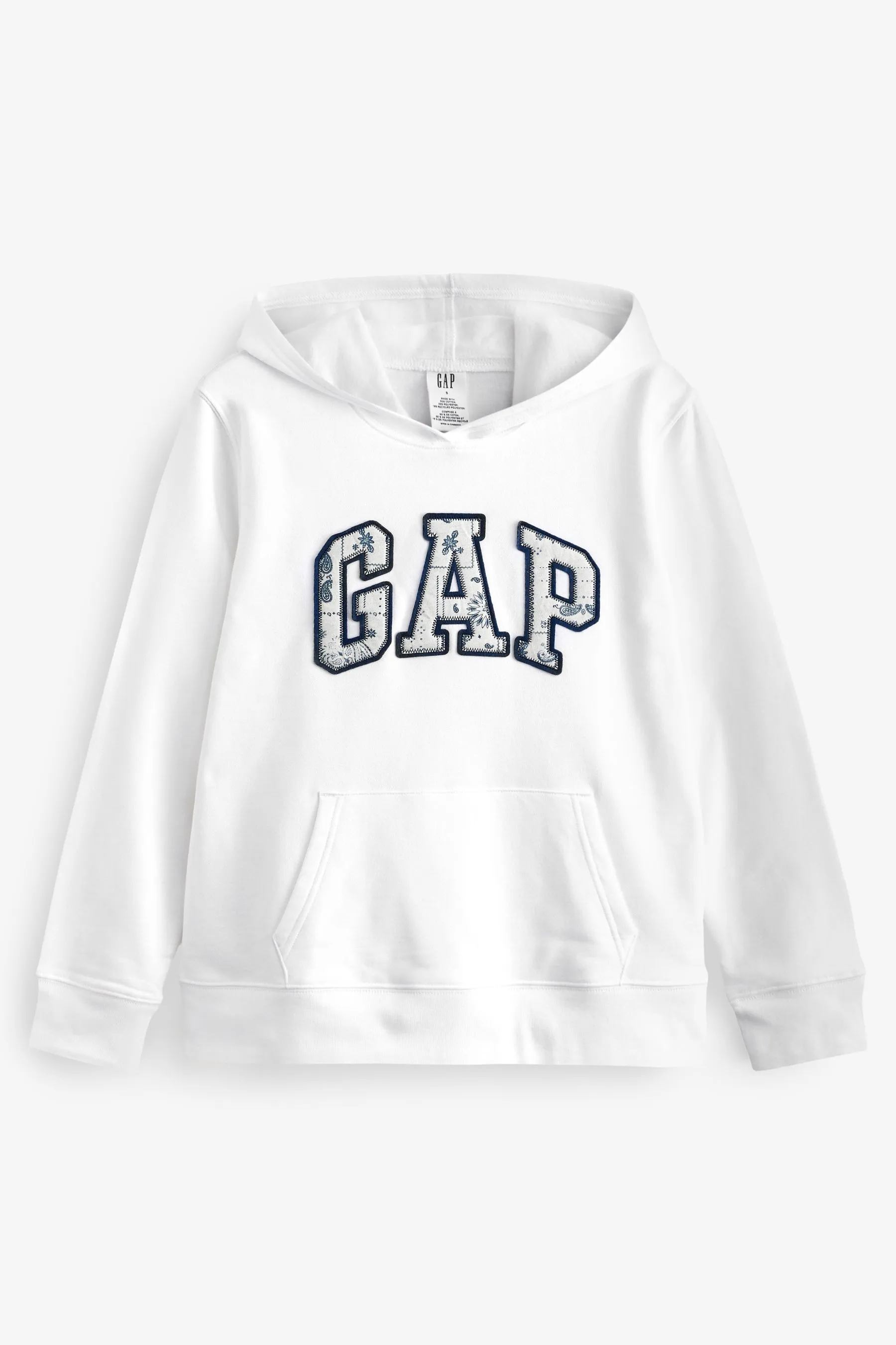 White and Navy Paisley Logo Hoodie