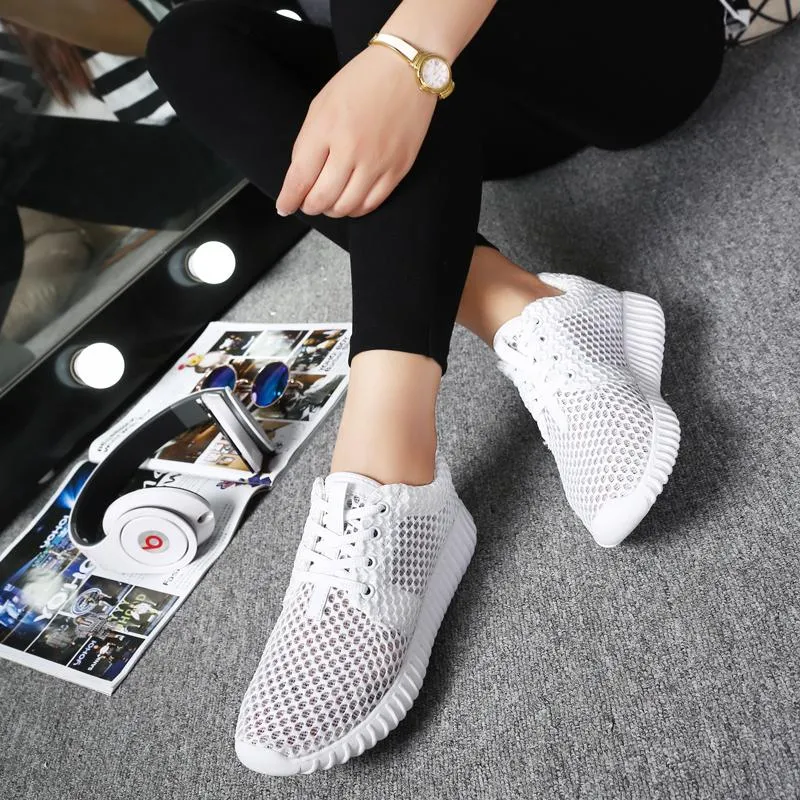 White Breathable Mesh Summer Running Sneaker Shoes for Women